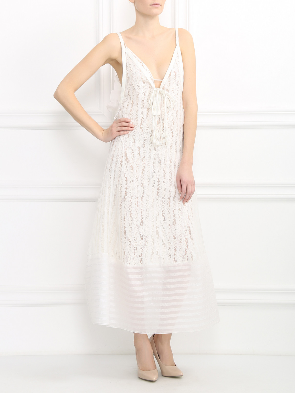 Платье-миди из шелка N21  –  Модель Общий вид  – Цвет:  Белый
