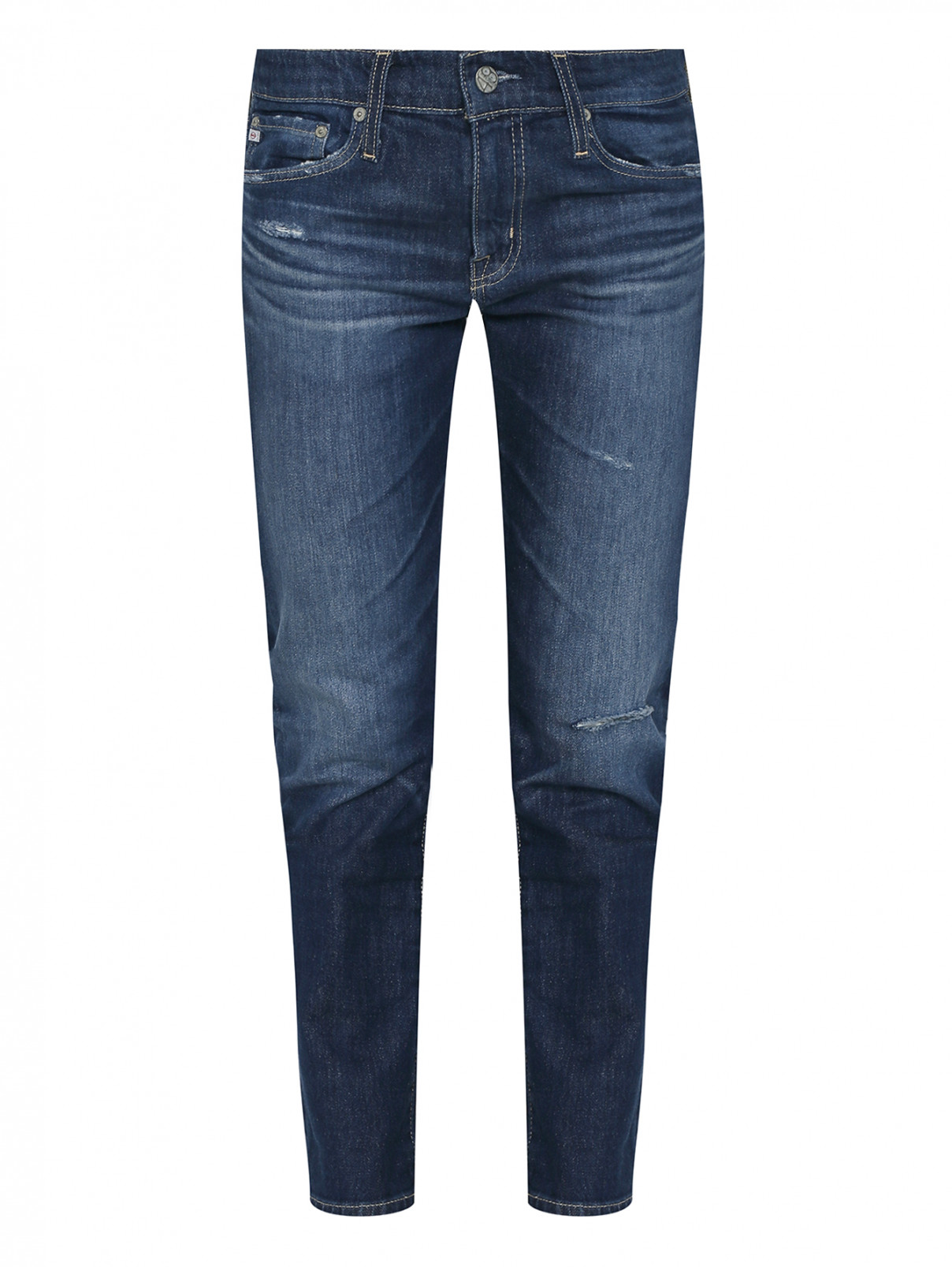 Джинсы из хлопка, с потертостями , зауженные к низу AG Jeans  –  Общий вид  – Цвет:  Синий