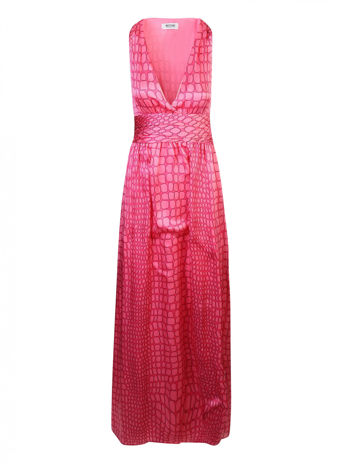 Платье-футляр из хлопка с шелком с растительным узором Moschino Cheap&Chic  –  Общий вид  – Цвет:  Розовый