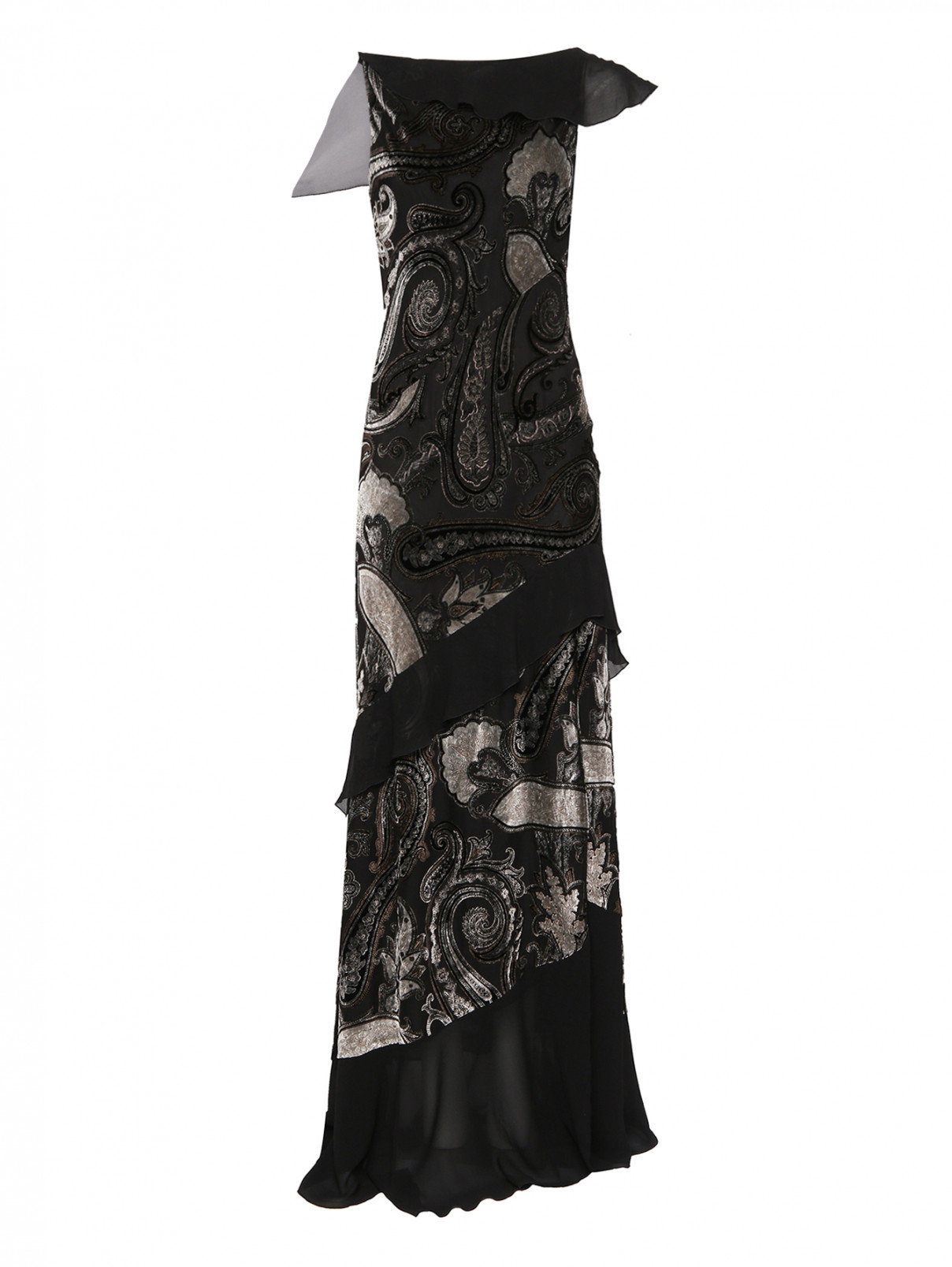 Платье-макси с воланами Etro  –  Общий вид  – Цвет:  Черный