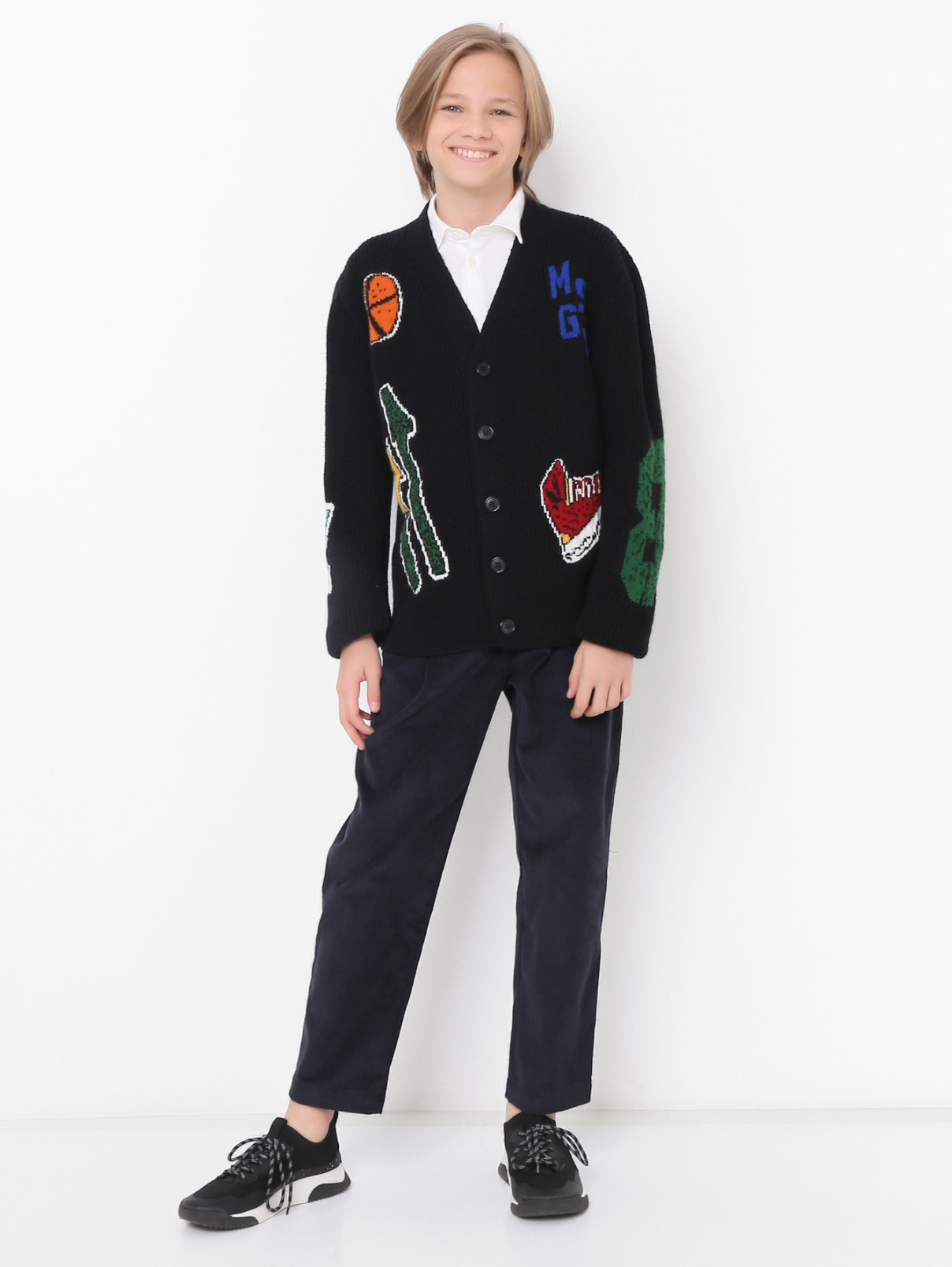 Кардиган из шерсти прямого кроя MSGM  –  МодельОбщийВид  – Цвет:  Черный