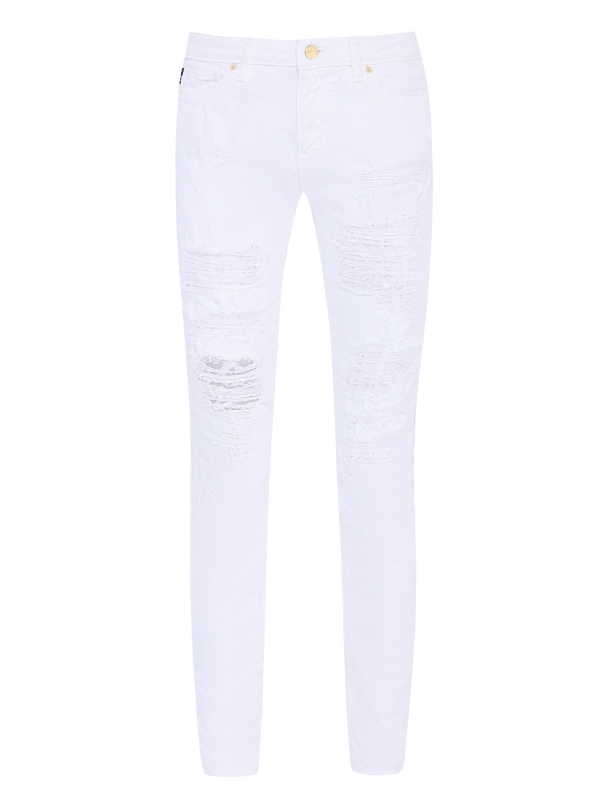 Однотонные джинсы с декором Love Moschino  –  Общий вид  – Цвет:  Белый