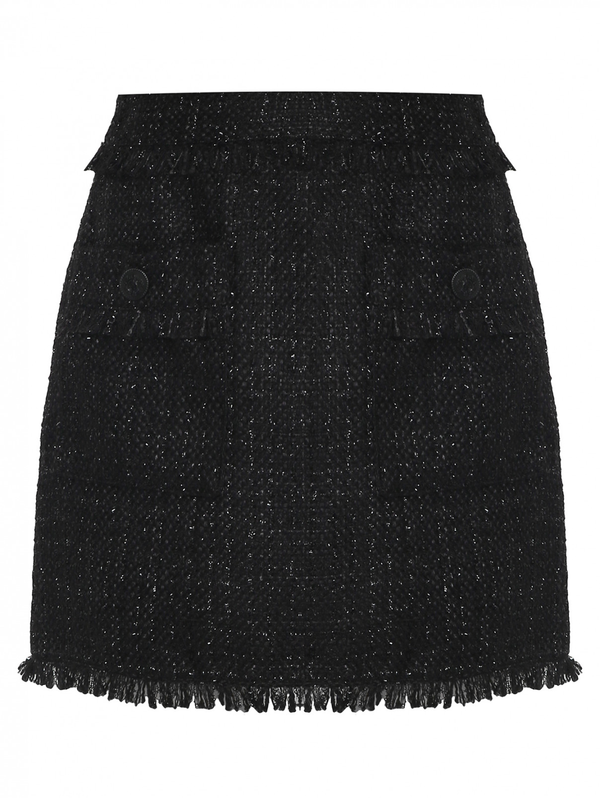 Юбка-мини с бахрамой и карманами Essentiel Antwerp  –  Общий вид  – Цвет:  Черный
