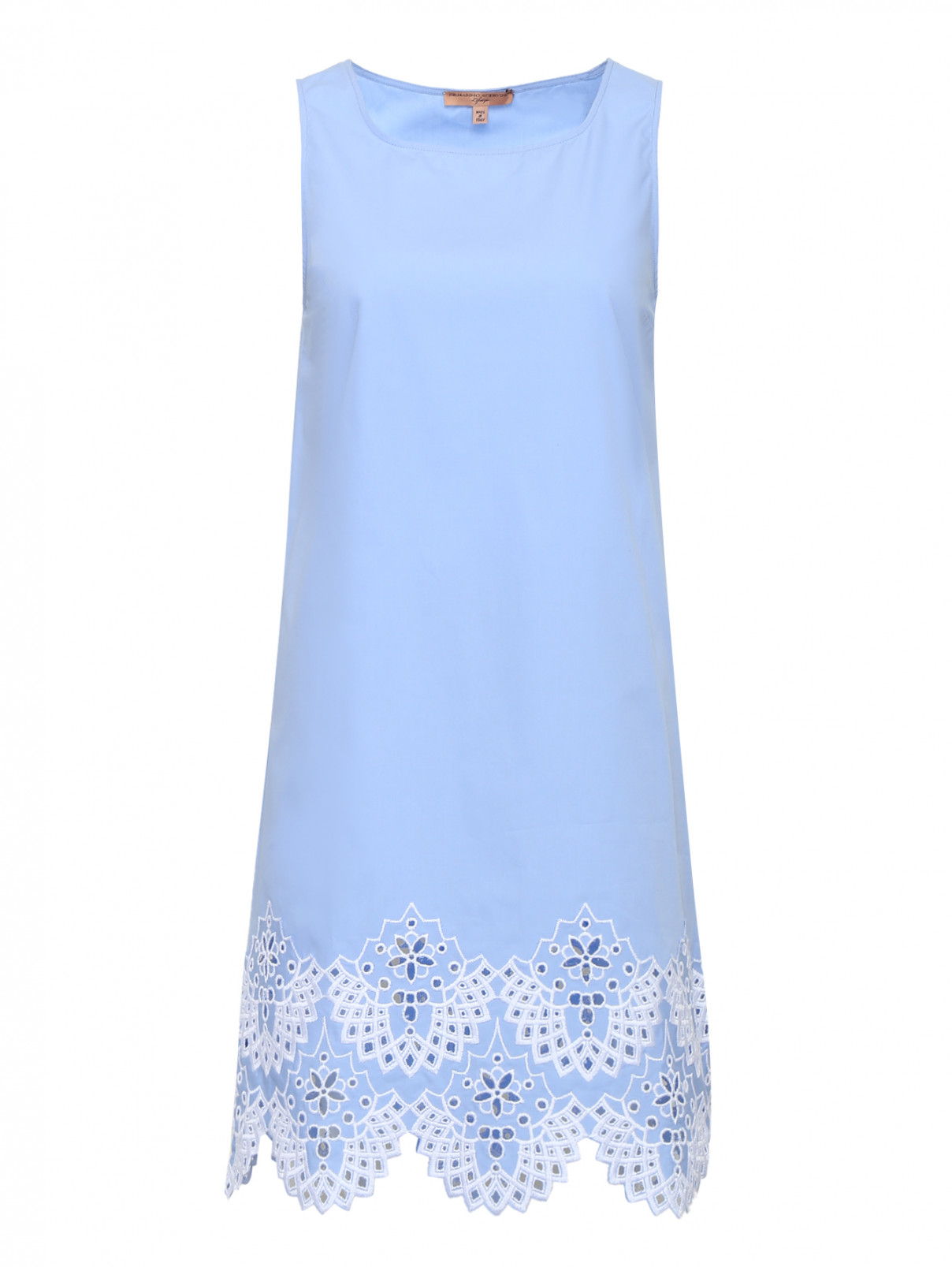 Платье-мини из хлопка с декоративной вышивкой Ermanno Scervino  –  Общий вид  – Цвет:  Синий