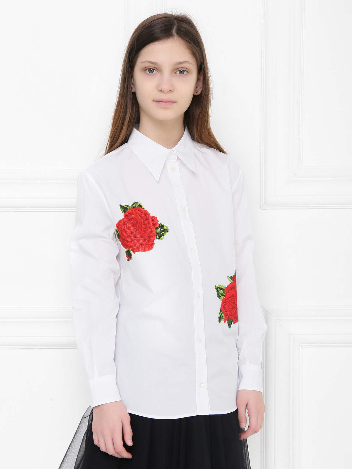 Блуза из хлопка с аппликацией Dolce & Gabbana  –  МодельВерхНиз  – Цвет:  Белый