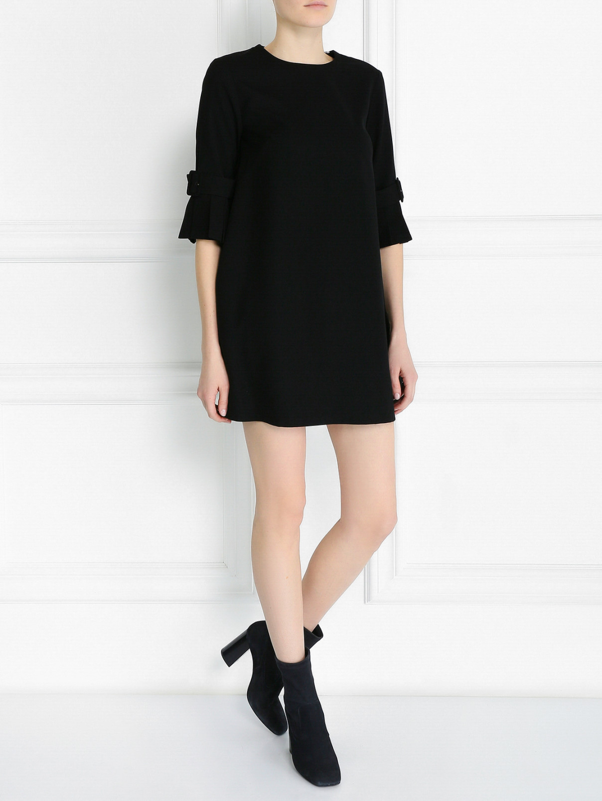 Платье-мини свободного кроя с декоративными рукавами Max&Co  –  Модель Общий вид  – Цвет:  Черный