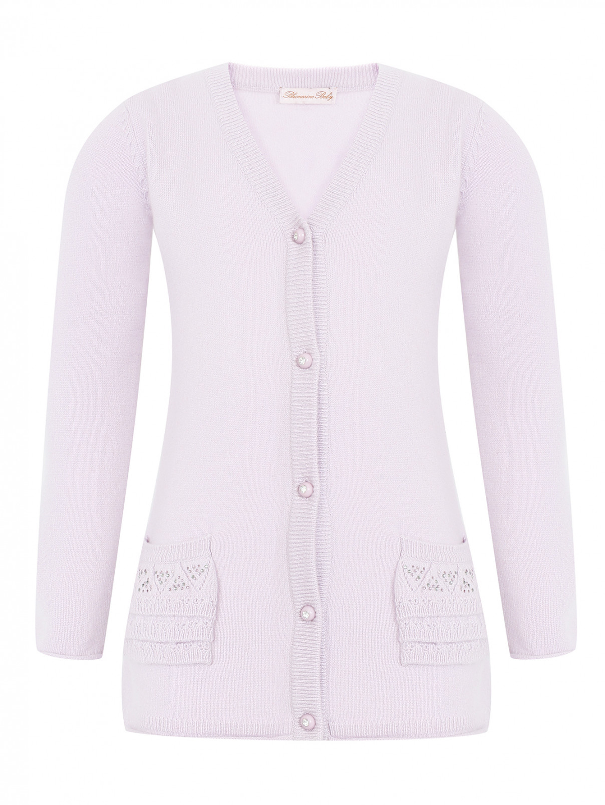 Кардиган из кашемира с аппликацией из страз Blumarine baby  –  Общий вид  – Цвет:  Фиолетовый