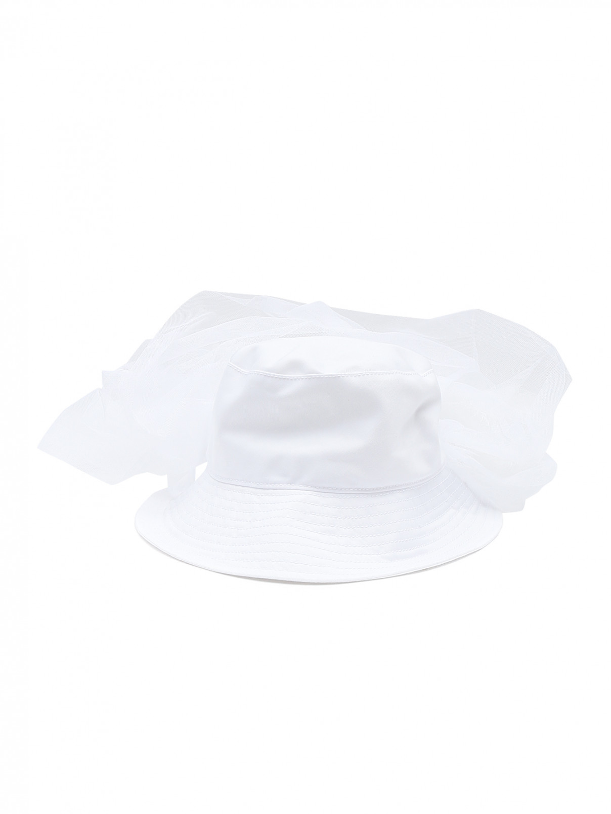 Шляпа из хлопка с апликацией из кружева и сетки MM6  –  Обтравка1  – Цвет:  Белый