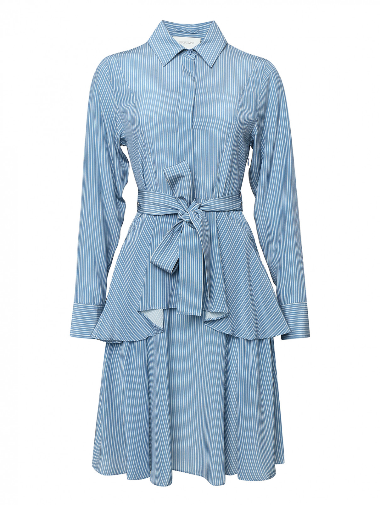 Платье-рубашка из шелка в полоску Sportmax  –  Общий вид  – Цвет:  Синий
