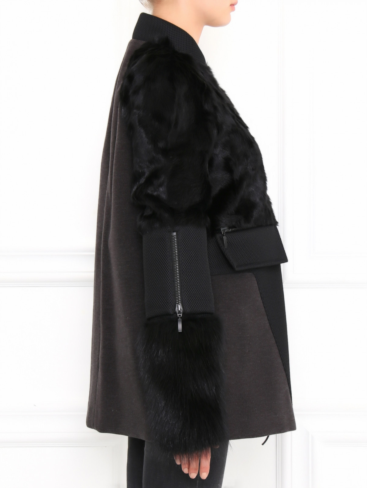 Пальто из хлопка с меховыми вставками Fabio Gavazzi  –  Модель Верх-Низ2  – Цвет:  Черный