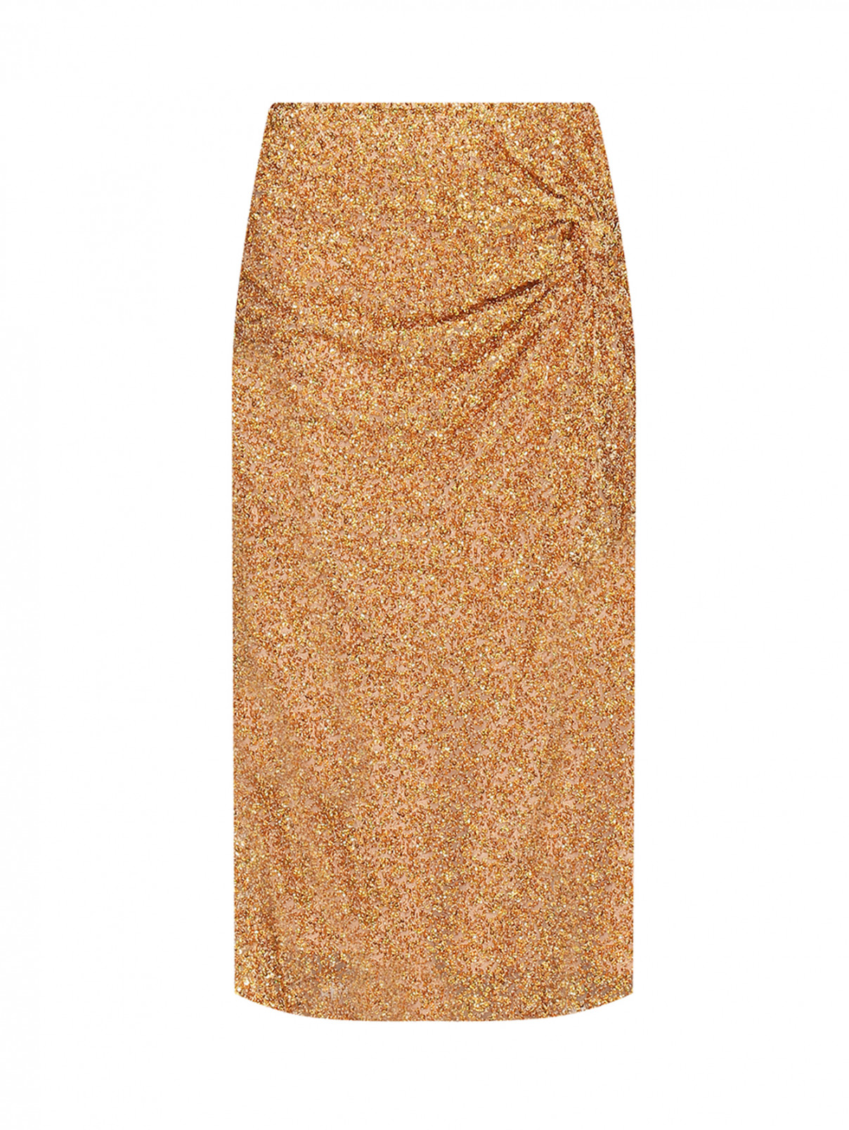 Юбка-миди, декорированная пайетками N21  –  Общий вид  – Цвет:  Золотой