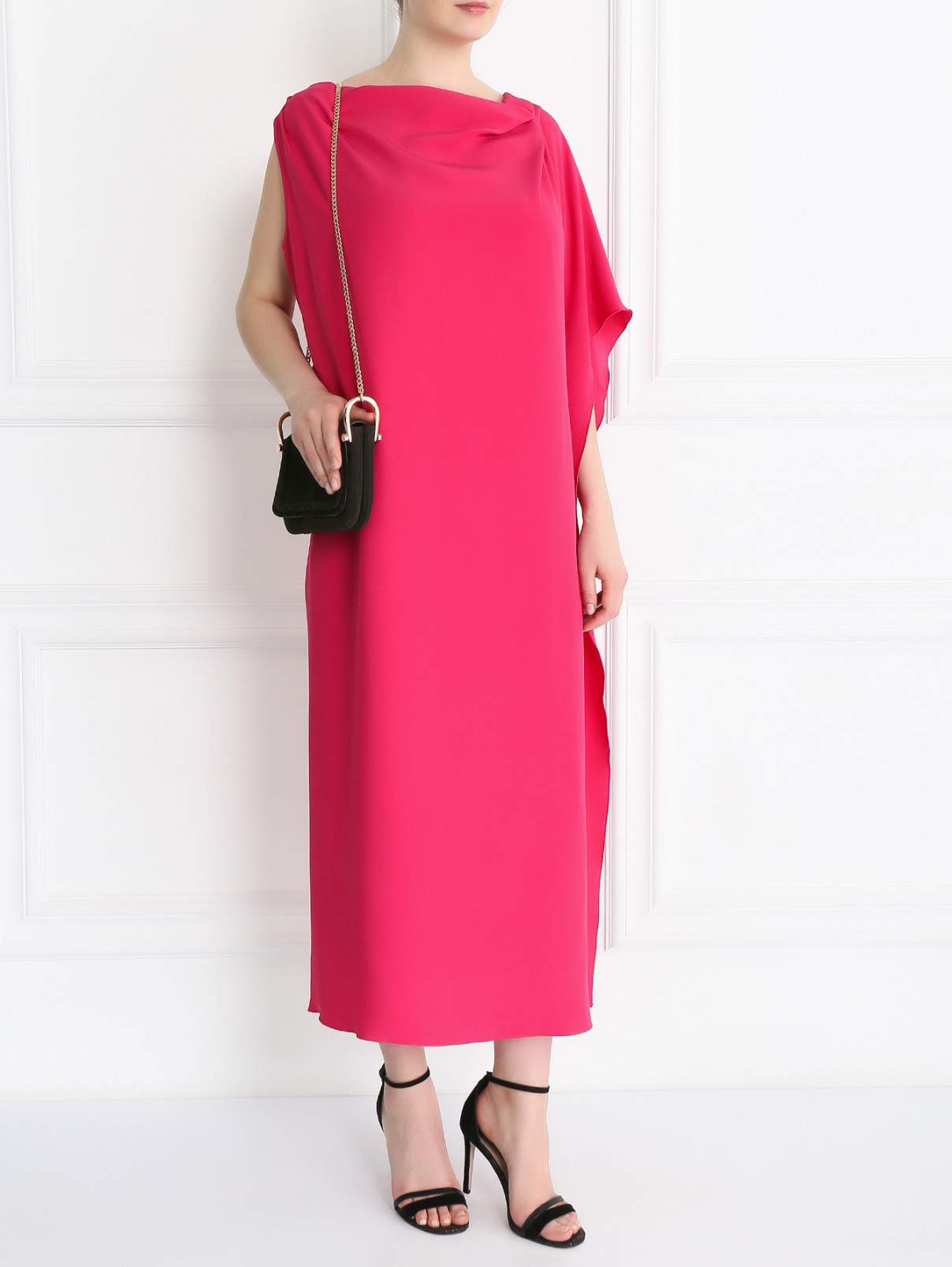 Платье-миди из смешанного шелка асимметричного кроя Marina Rinaldi  –  Модель Общий вид  – Цвет:  Фиолетовый