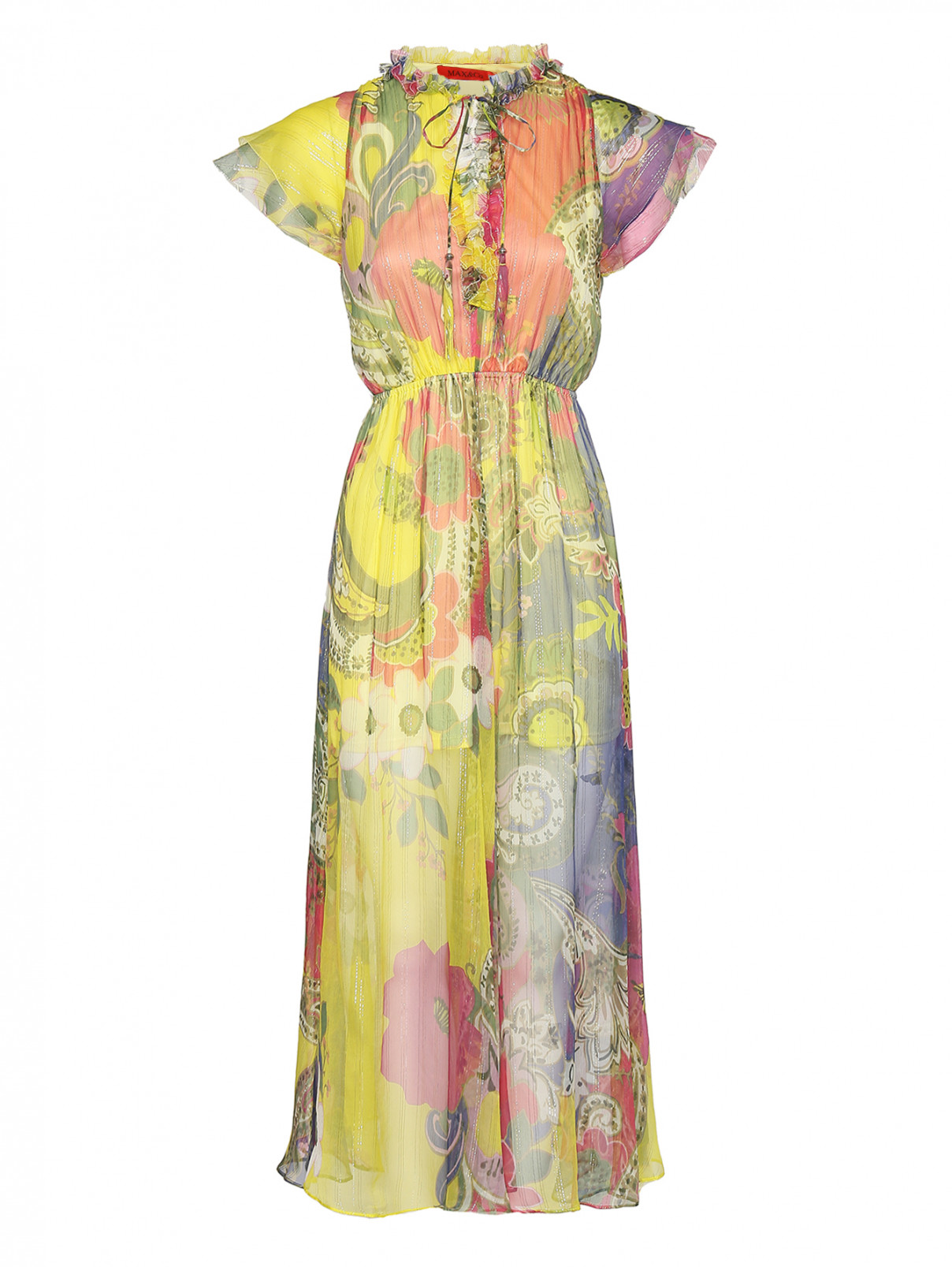Платье-макси из шелка с люрексом Max&Co  –  Общий вид  – Цвет:  Узор