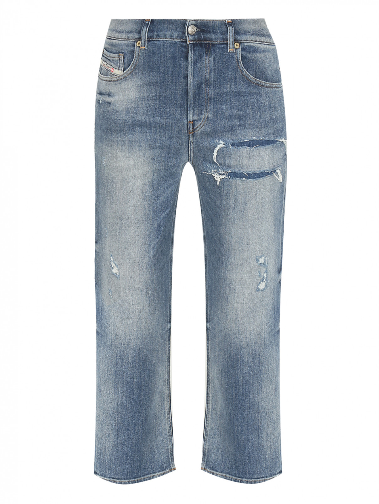 Укороченные джинсы с потертостями Diesel  –  Общий вид  – Цвет:  Синий