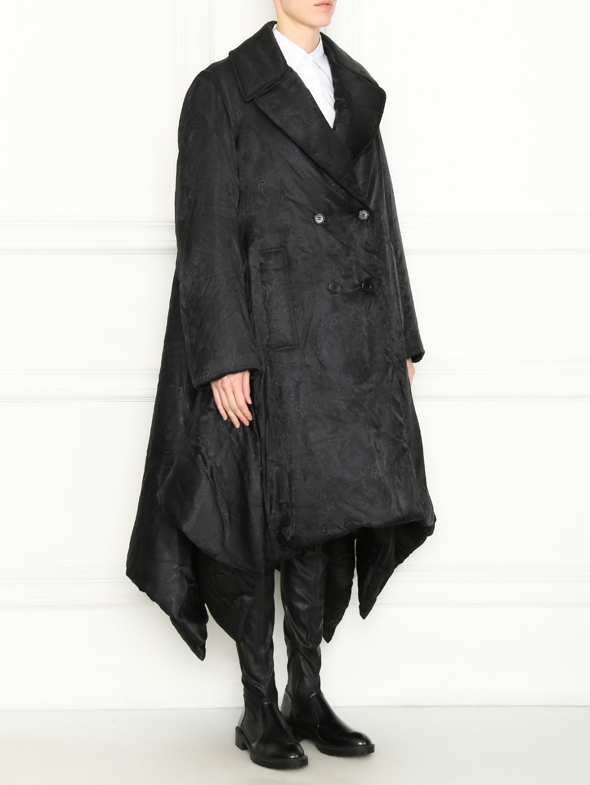 Двубортное пальто свободного кроя с узором J.W. Anderson  –  МодельВерхНиз  – Цвет:  Черный