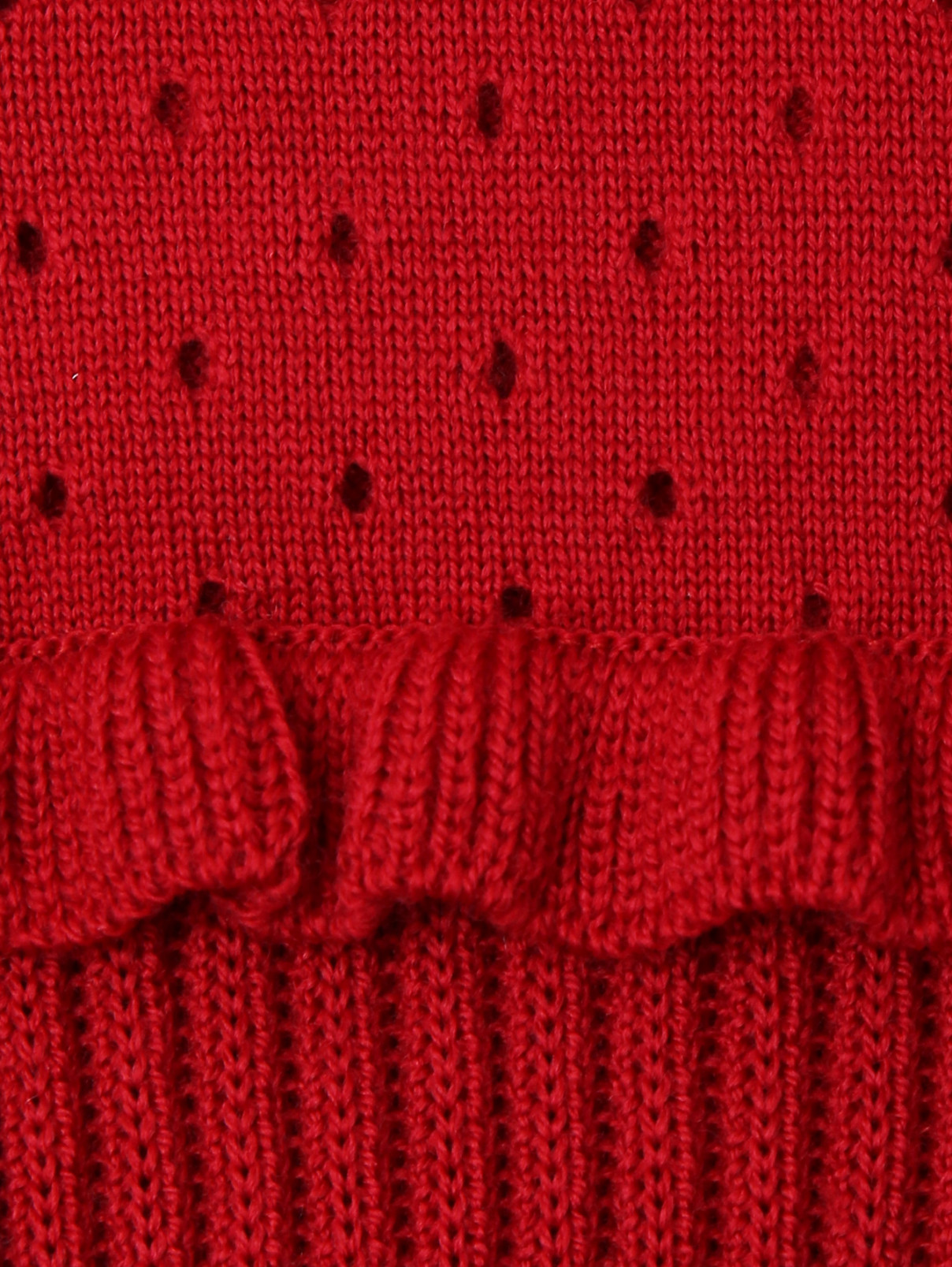 Водолазка ажурной вязки из шерсти MiMiSol  –  Деталь  – Цвет:  Красный