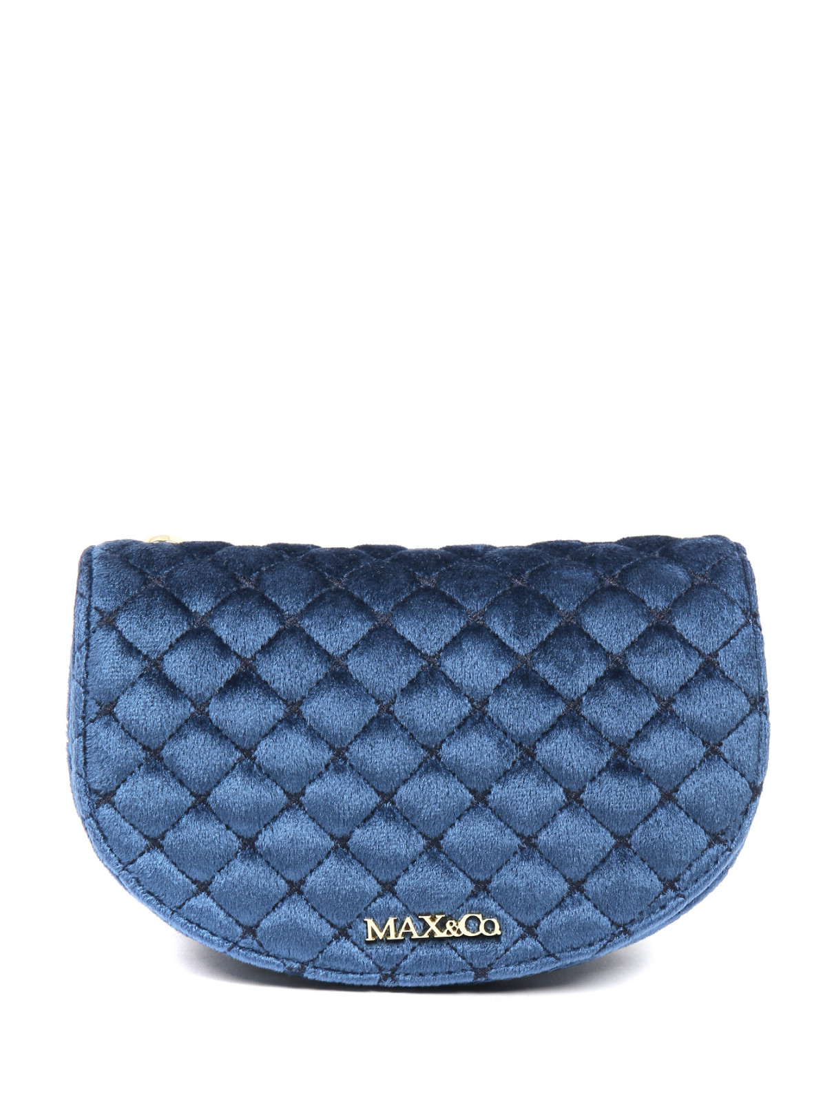 Стеганая сумка из бархата на ремне Max&Co  –  Общий вид  – Цвет:  Синий