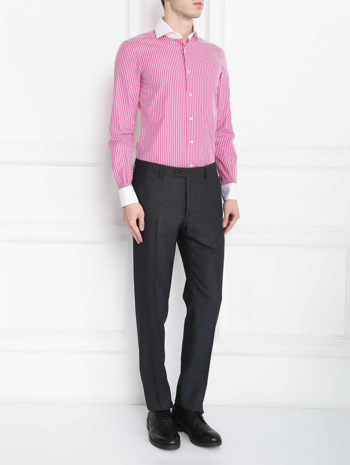 Рубашка из хлопка с узором "полоска" Andrew Duck  –  МодельОбщийВид  – Цвет:  Розовый