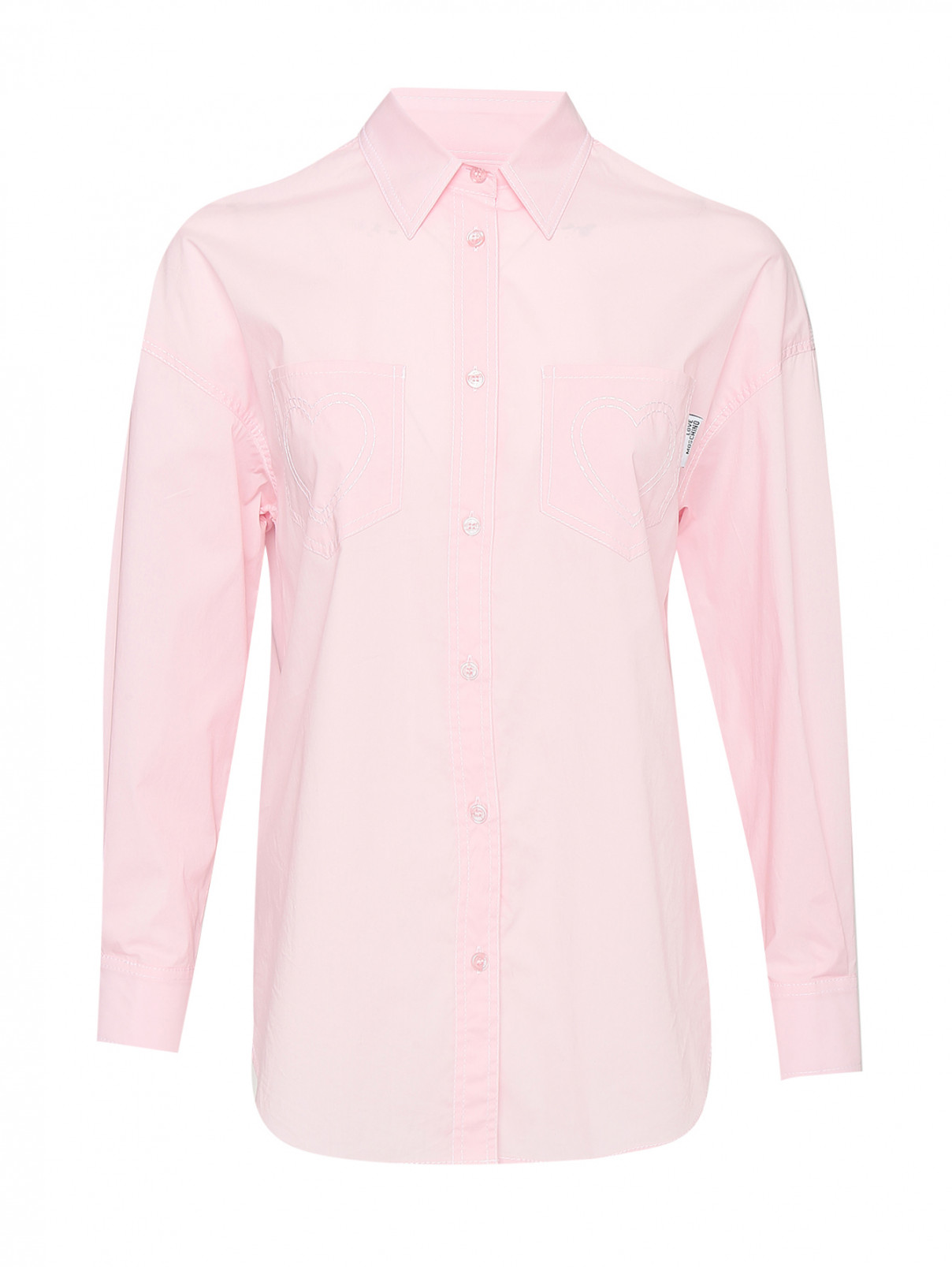 Рубашка из хлопка с карманами Moschino Love  –  Общий вид  – Цвет:  Розовый
