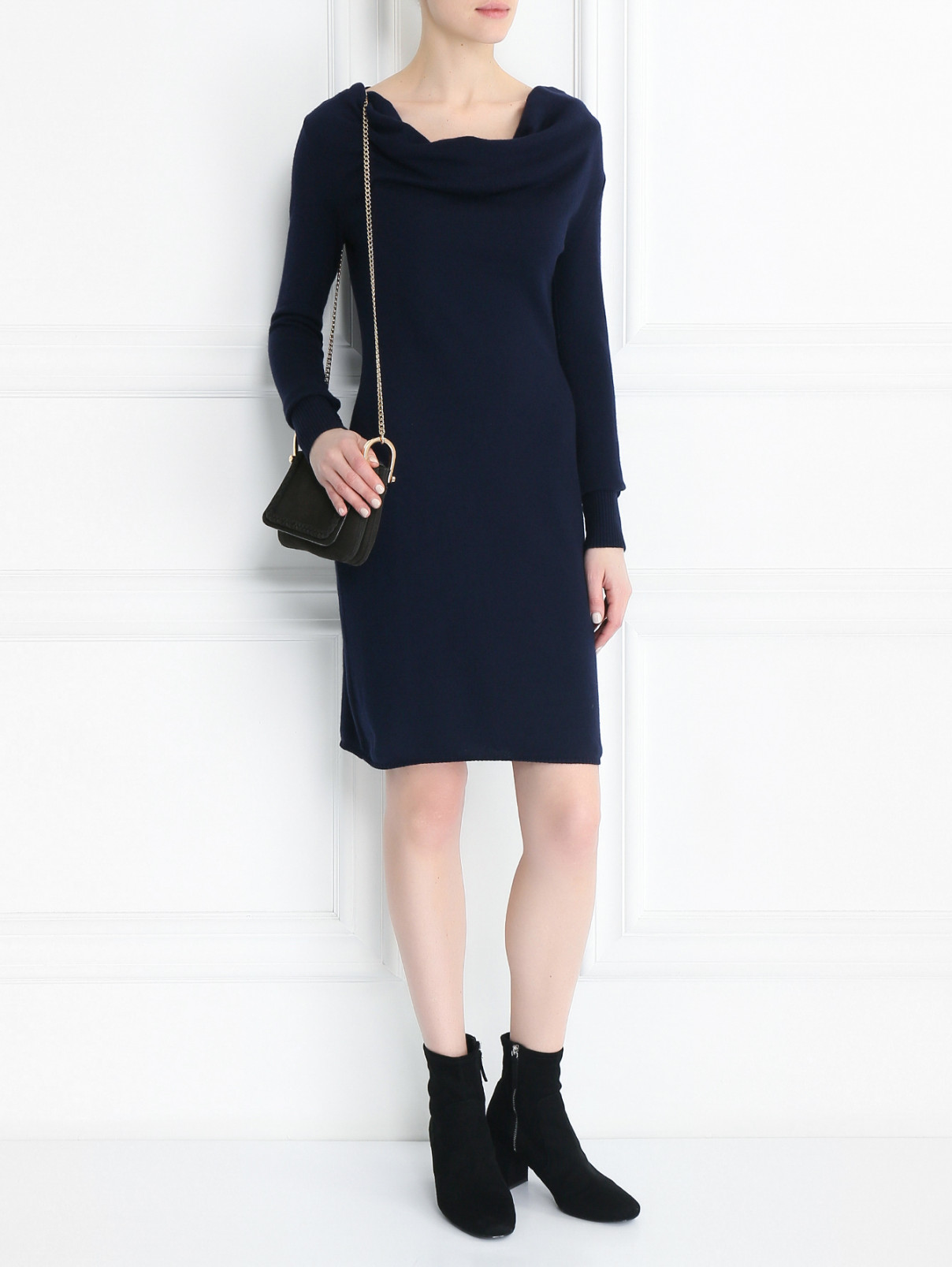 Платье-мини из кашемира Parronchi Cashmere  –  Модель Общий вид  – Цвет:  Синий