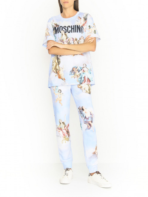 Трикотажные брюки из хлопка с узором Moschino - МодельОбщийВид