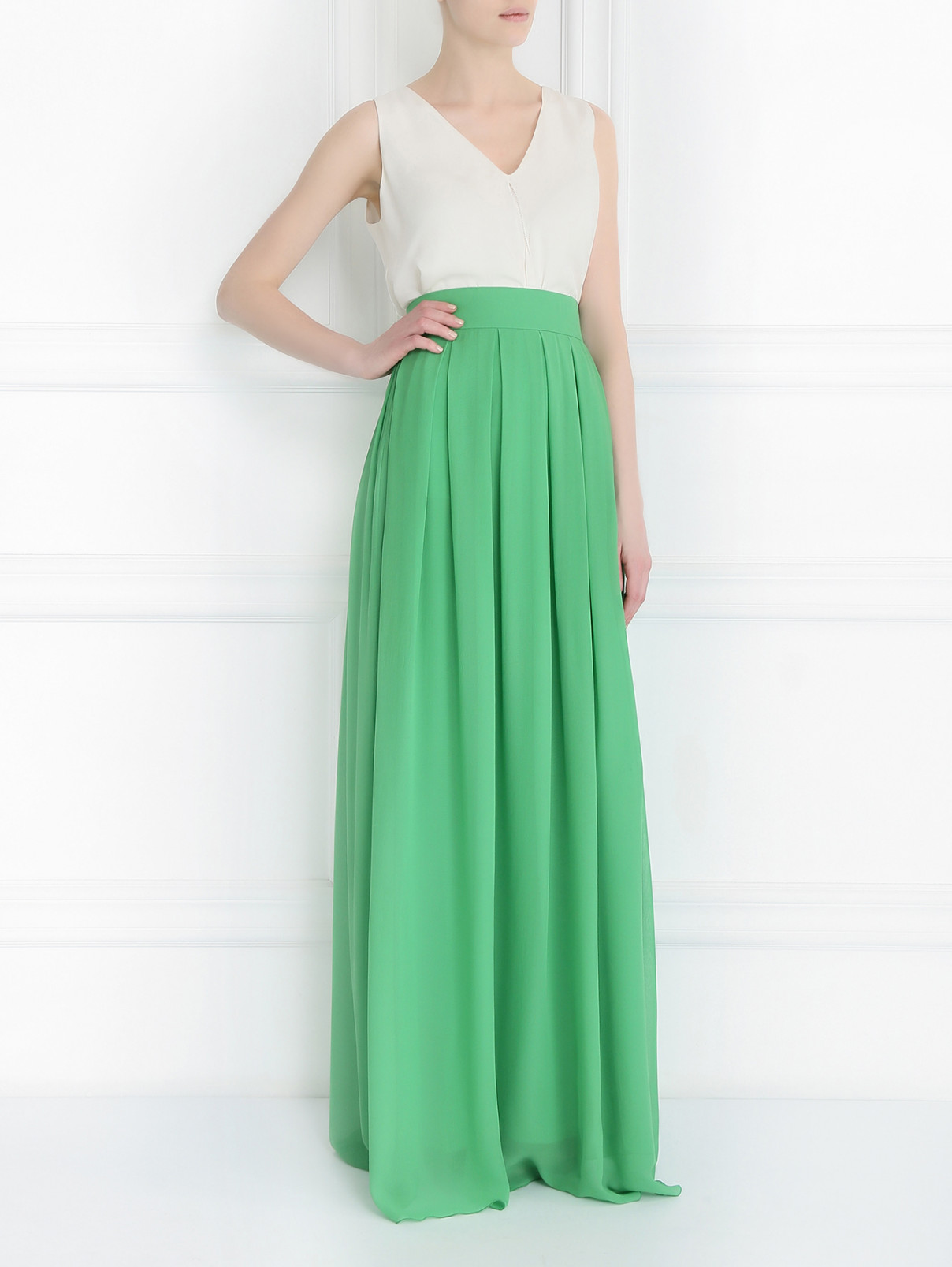 Плиссированная юбка-макси Ermanno Scervino  –  Модель Общий вид  – Цвет:  Зеленый