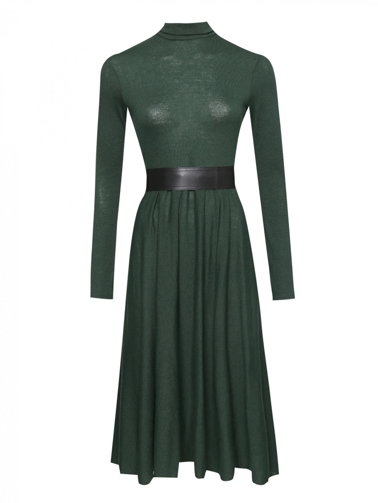 Платье из вискозы, шерсти и кашемира с поясом Max&Co  –  Общий вид  – Цвет:  Зеленый