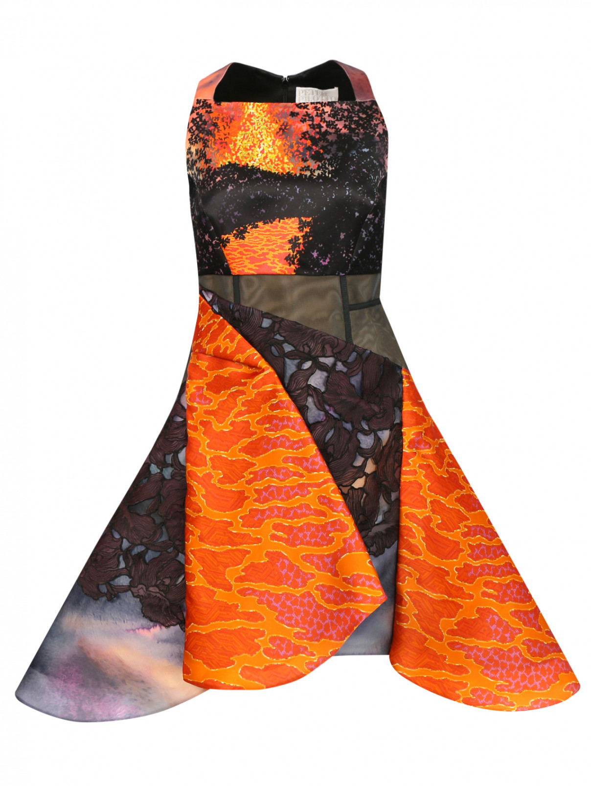 Платье из шелка с узором и пышной юбкой Peter Pilotto  –  Общий вид  – Цвет:  Черный