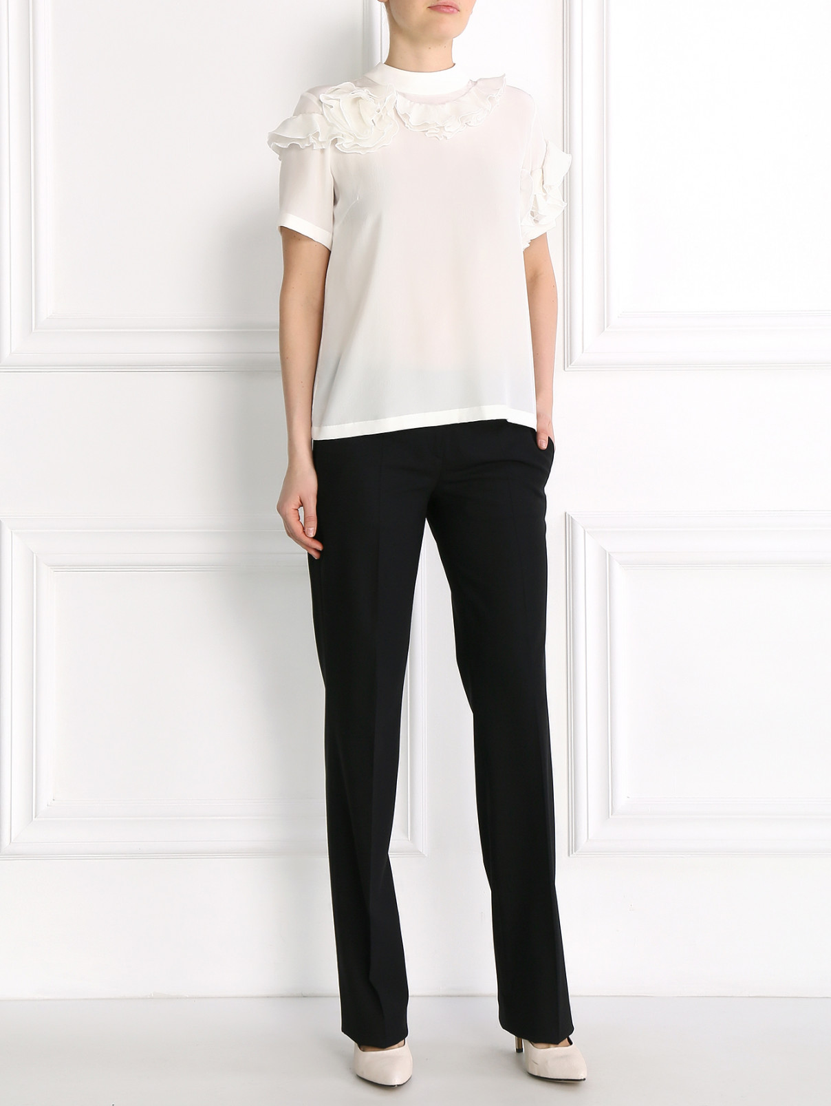 Блуза из шелка с декоративной отделкой Rossella Jardini  –  Модель Общий вид  – Цвет:  Белый