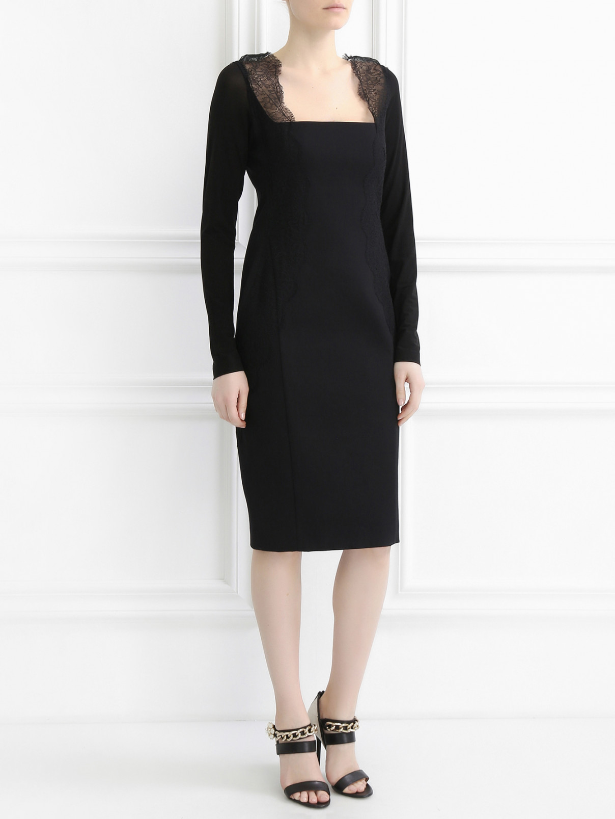 Платье из хлопка с кружевными вставками Donna Karan  –  Модель Общий вид  – Цвет:  Черный