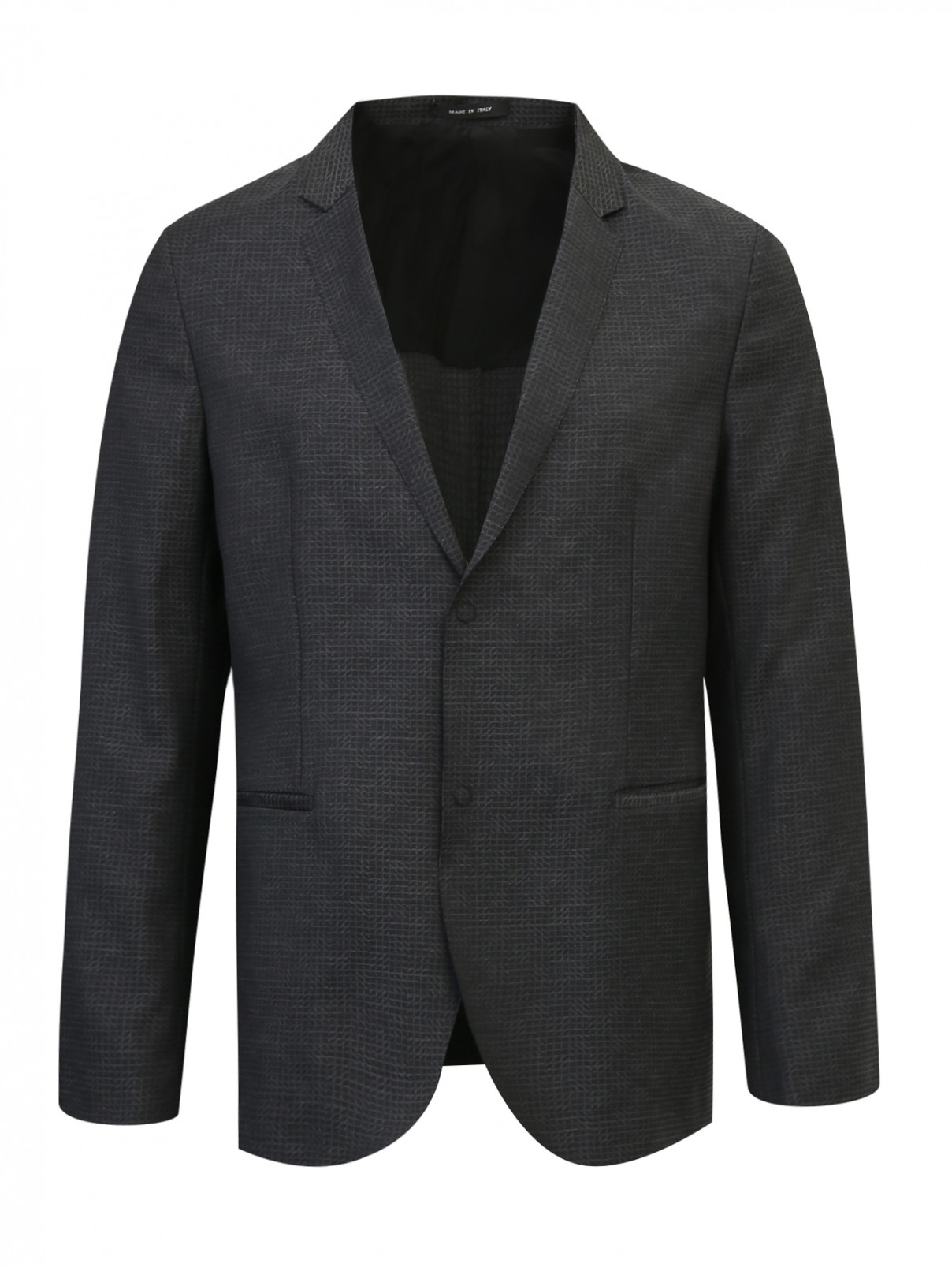 Пиджак  из тонкой шерсти с узором Emporio Armani  –  Общий вид  – Цвет:  Черный