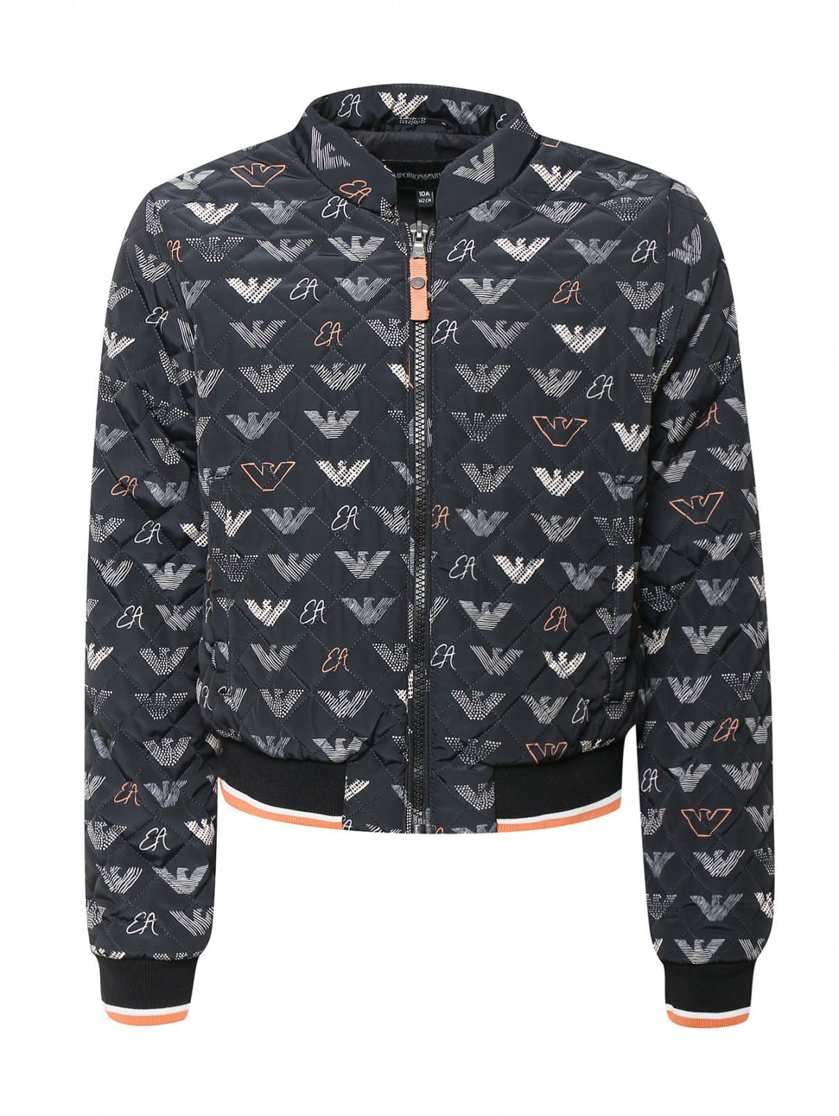 Куртка стеганая с узором Armani Junior  –  Общий вид  – Цвет:  Черный