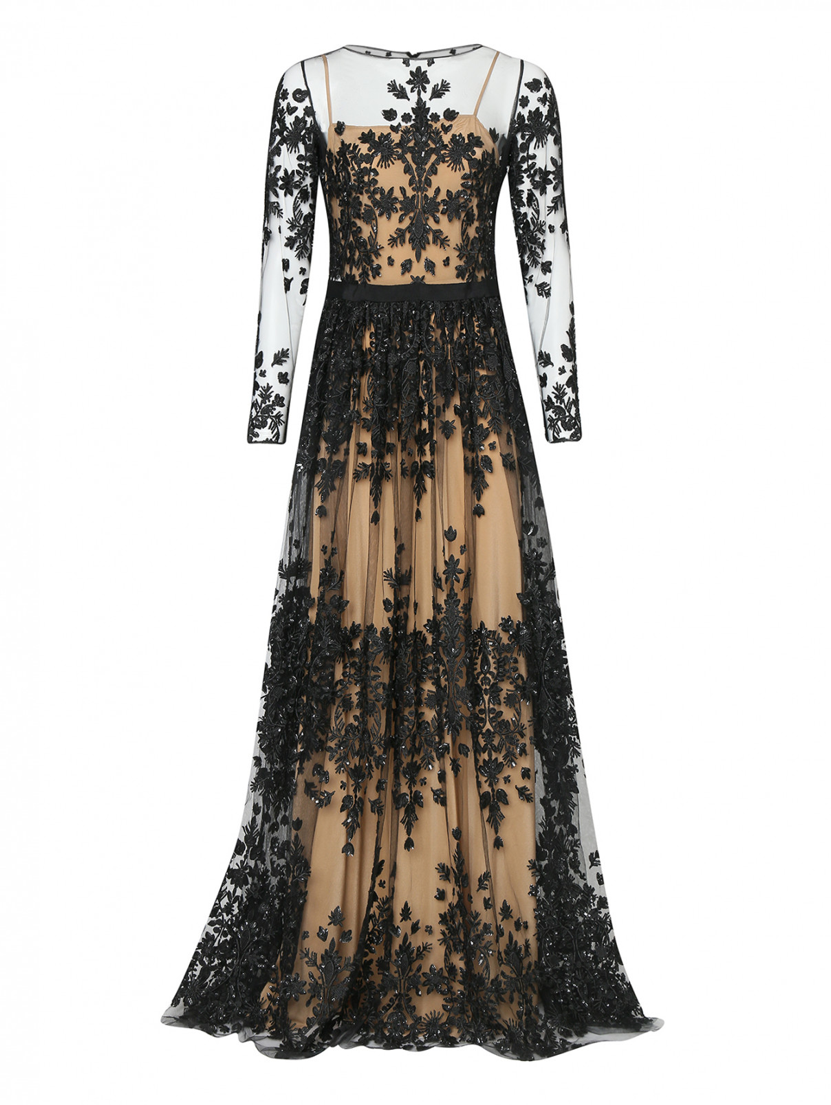 Платье-макси с декоративной вышивкой Zuhair Murad  –  Общий вид  – Цвет:  Черный
