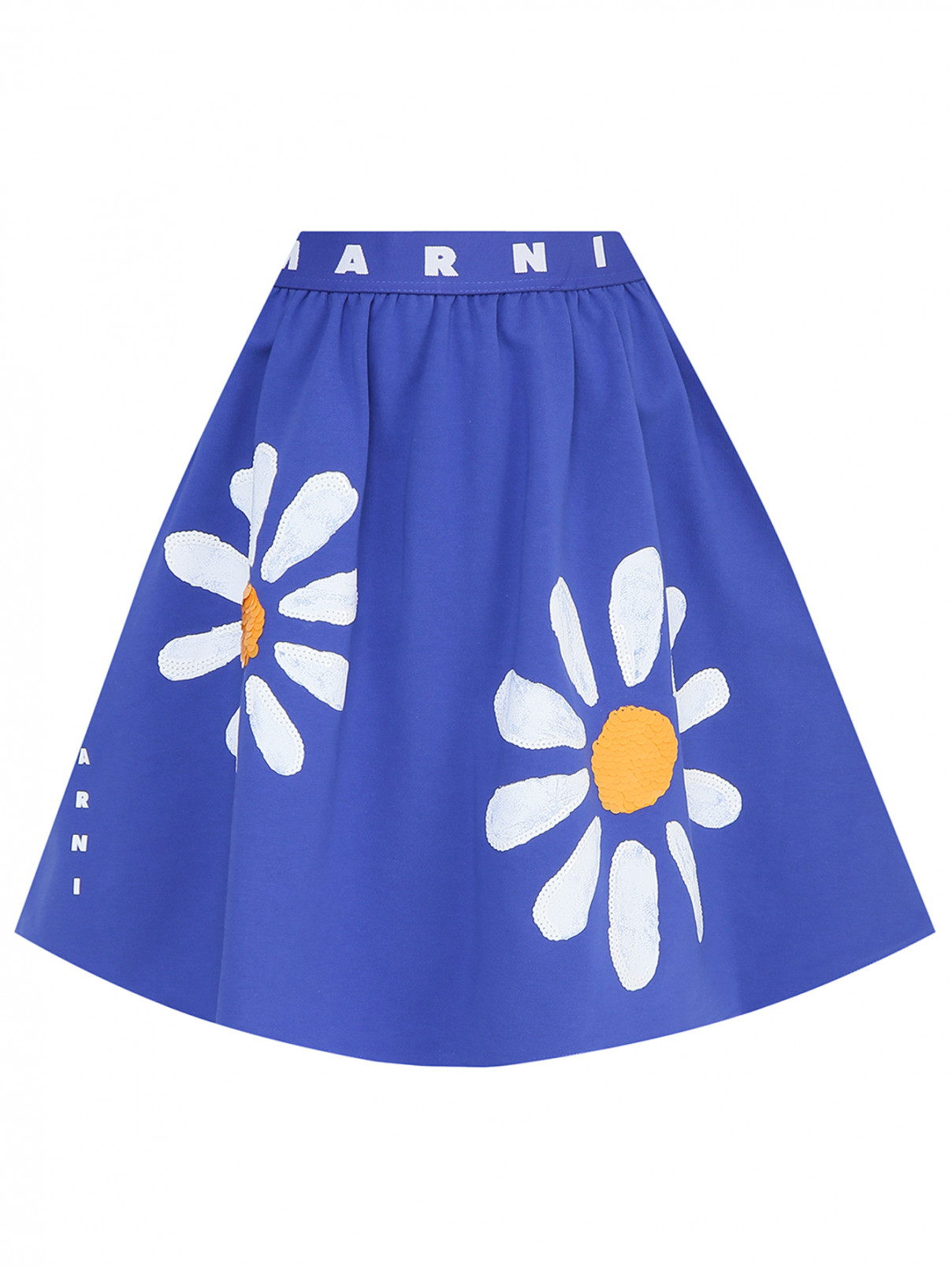 Хлопковая юбка с пайетками Marni  –  Общий вид  – Цвет:  Синий
