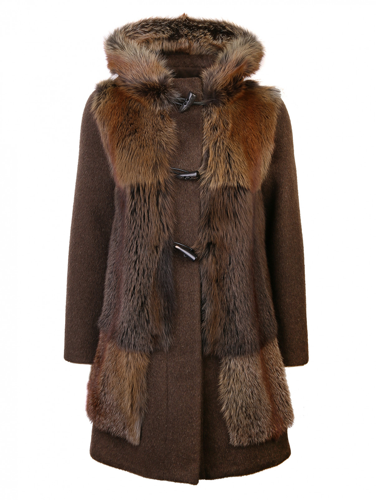 Пальто с отделкой мехом лисы Blancha  –  Общий вид  – Цвет:  Зеленый