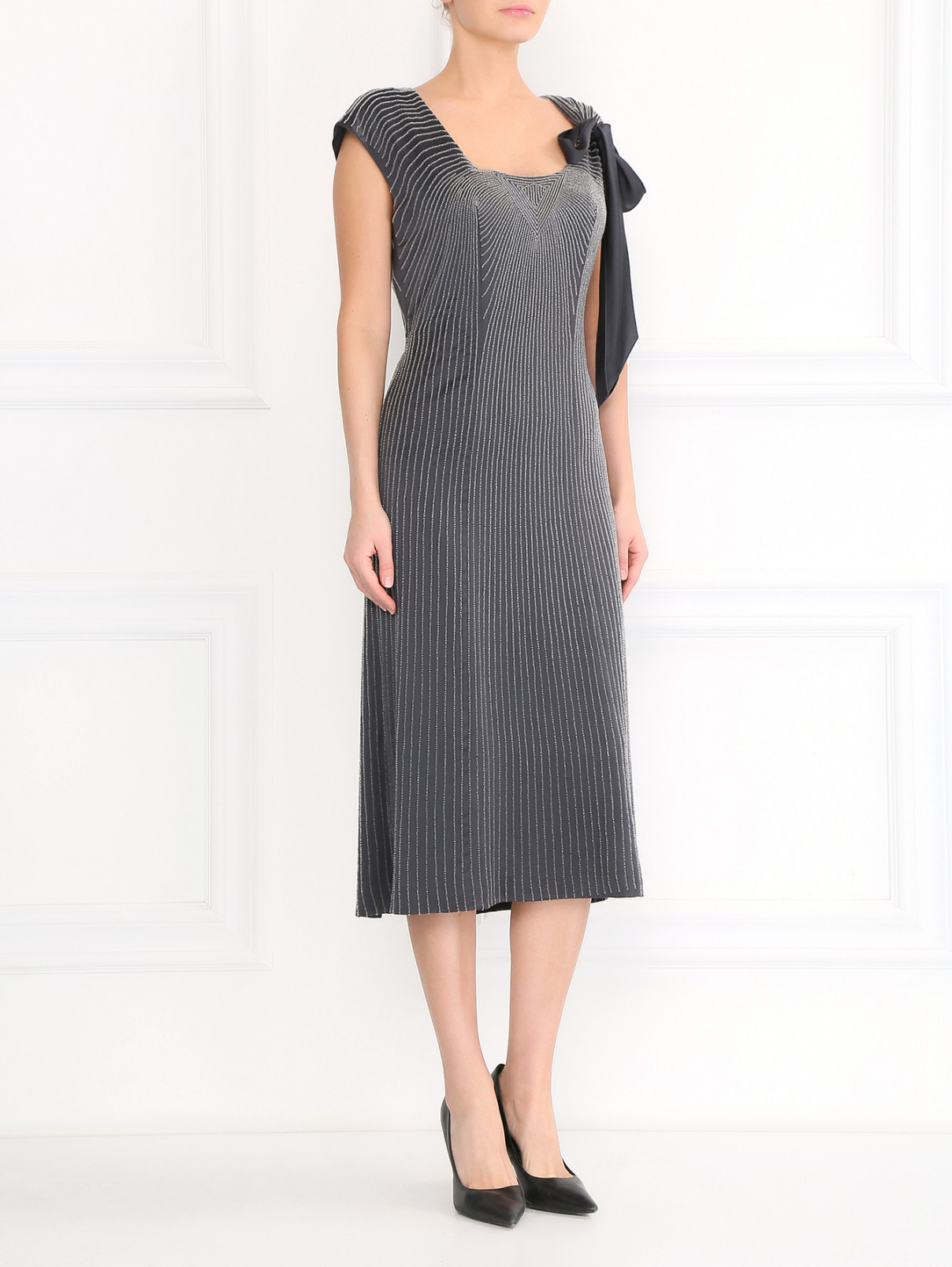 Платье-футляр из шелка расшитое бисером Alberta Ferretti  –  Модель Общий вид  – Цвет:  Серый