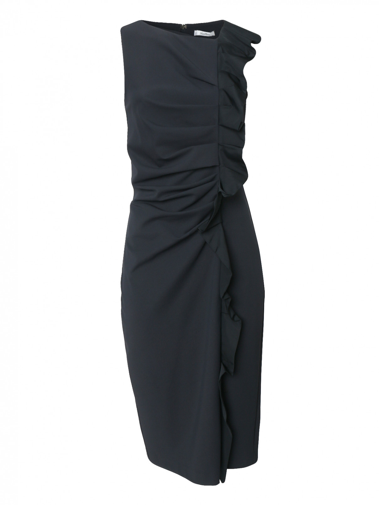 Платье-футляр с драпировкой Max Mara  –  Общий вид  – Цвет:  Синий