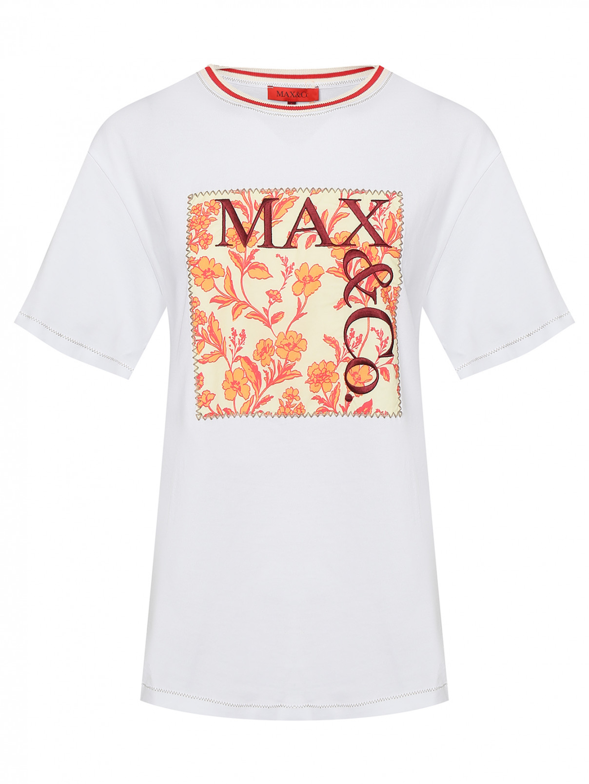 Футболка с вышивкой Max&Co  –  Общий вид  – Цвет:  Белый