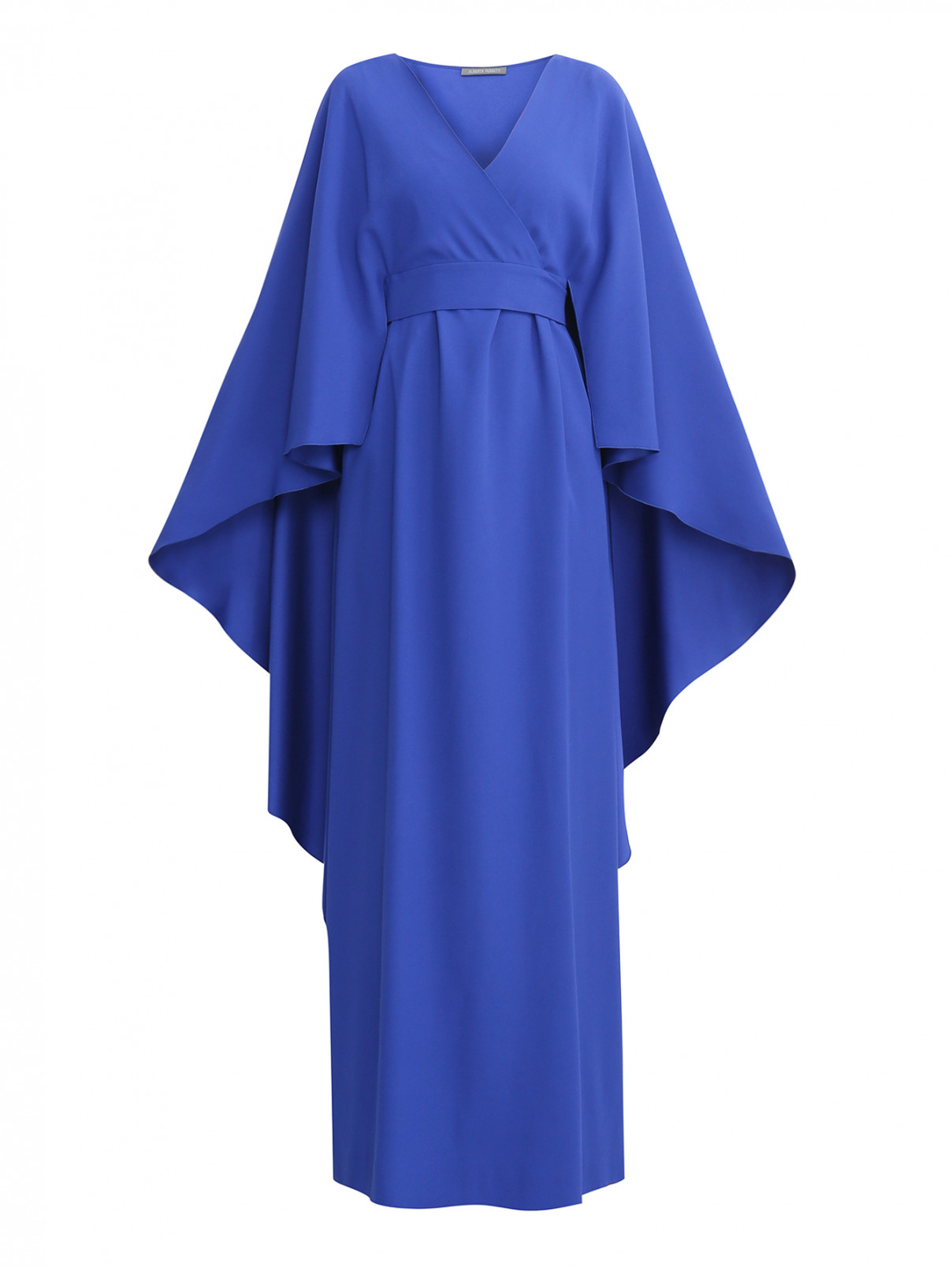 Платье-макси с запахом и воланами на рукавах Alberta Ferretti  –  Общий вид  – Цвет:  Синий