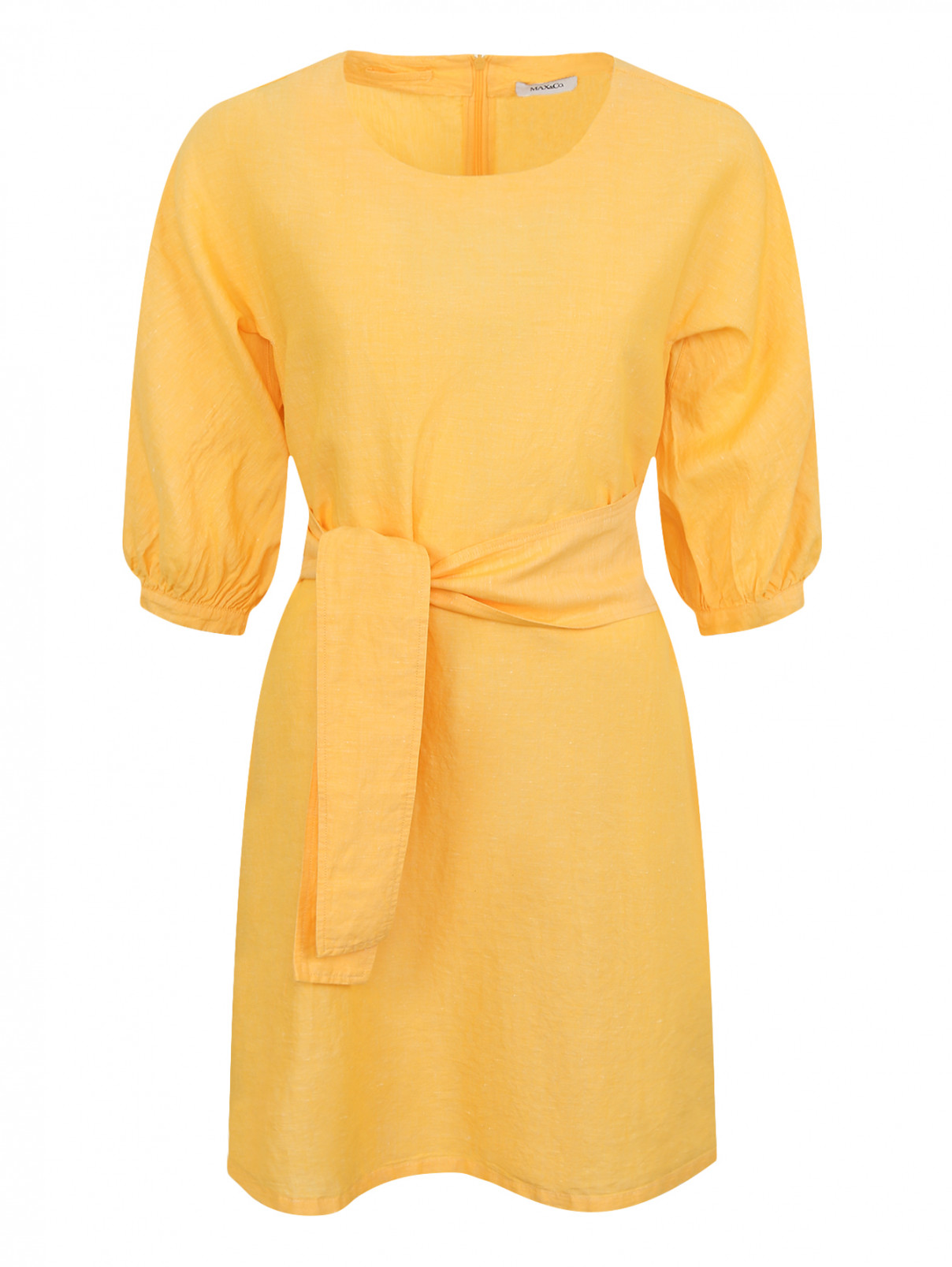 Платье из хлопка и льна под пояс Max&Co  –  Общий вид  – Цвет:  Желтый