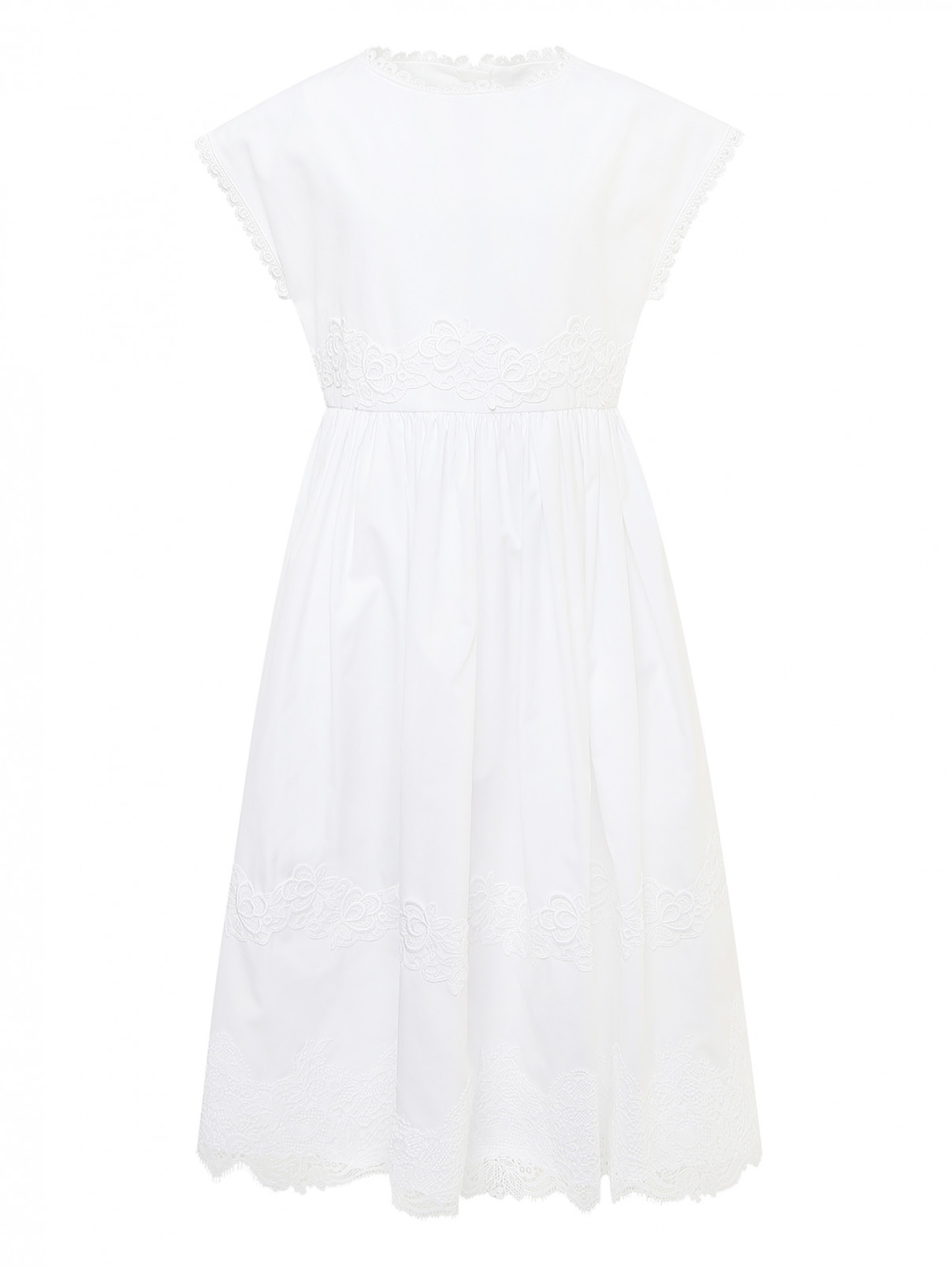 Платье хлопковое с кружевным декором Dolce & Gabbana  –  Общий вид  – Цвет:  Белый
