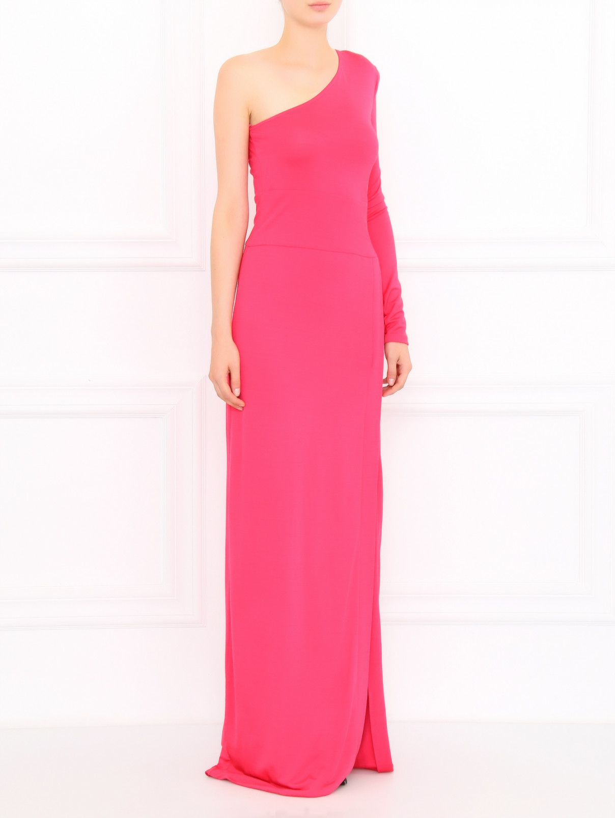 Платье-макси с декоративной молнией BALMAIN  –  Модель Общий вид  – Цвет:  Розовый