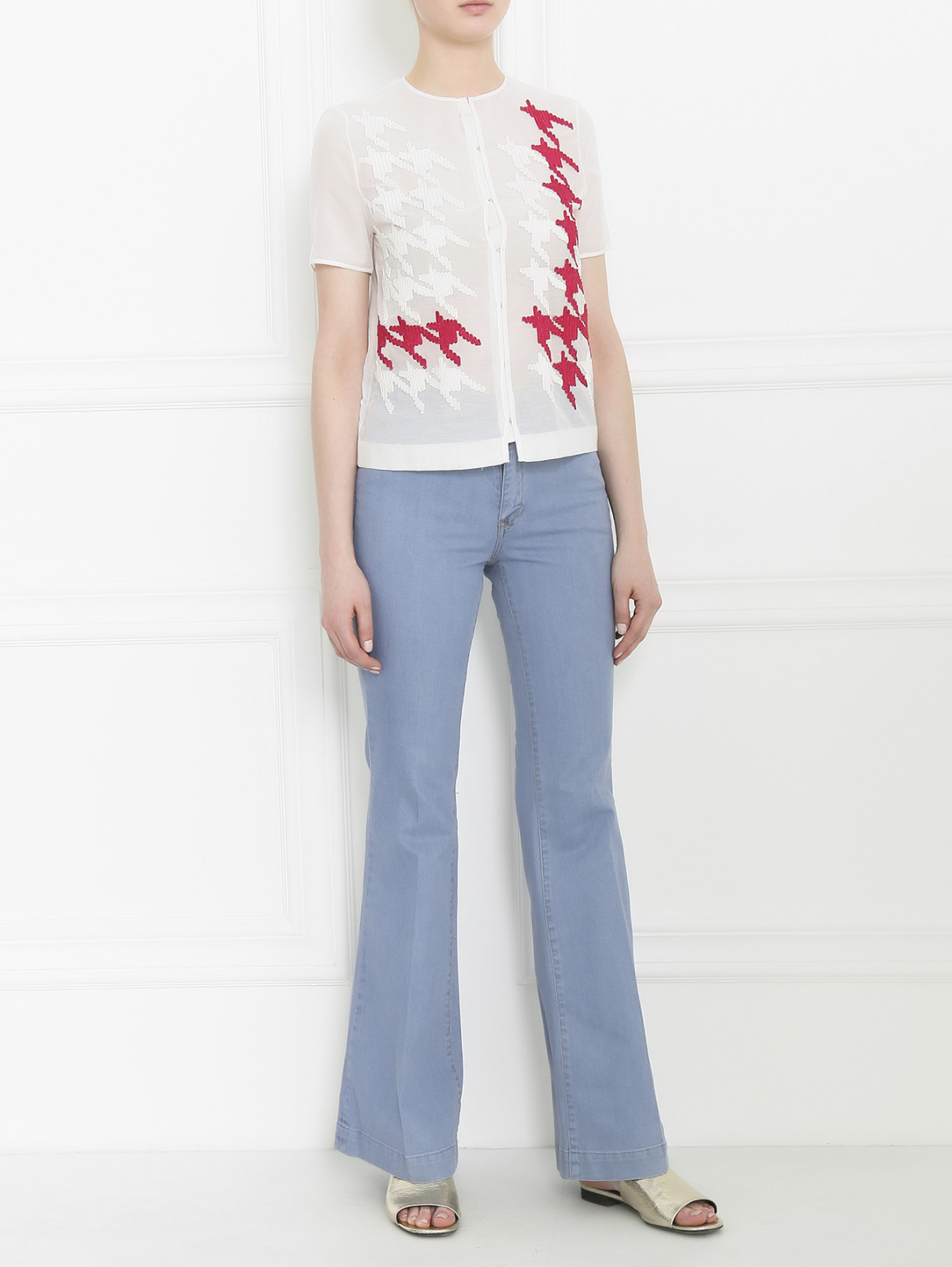 Блуза из хлопка и шелка с аппликацией Paul Smith  –  Модель Общий вид  – Цвет:  Белый