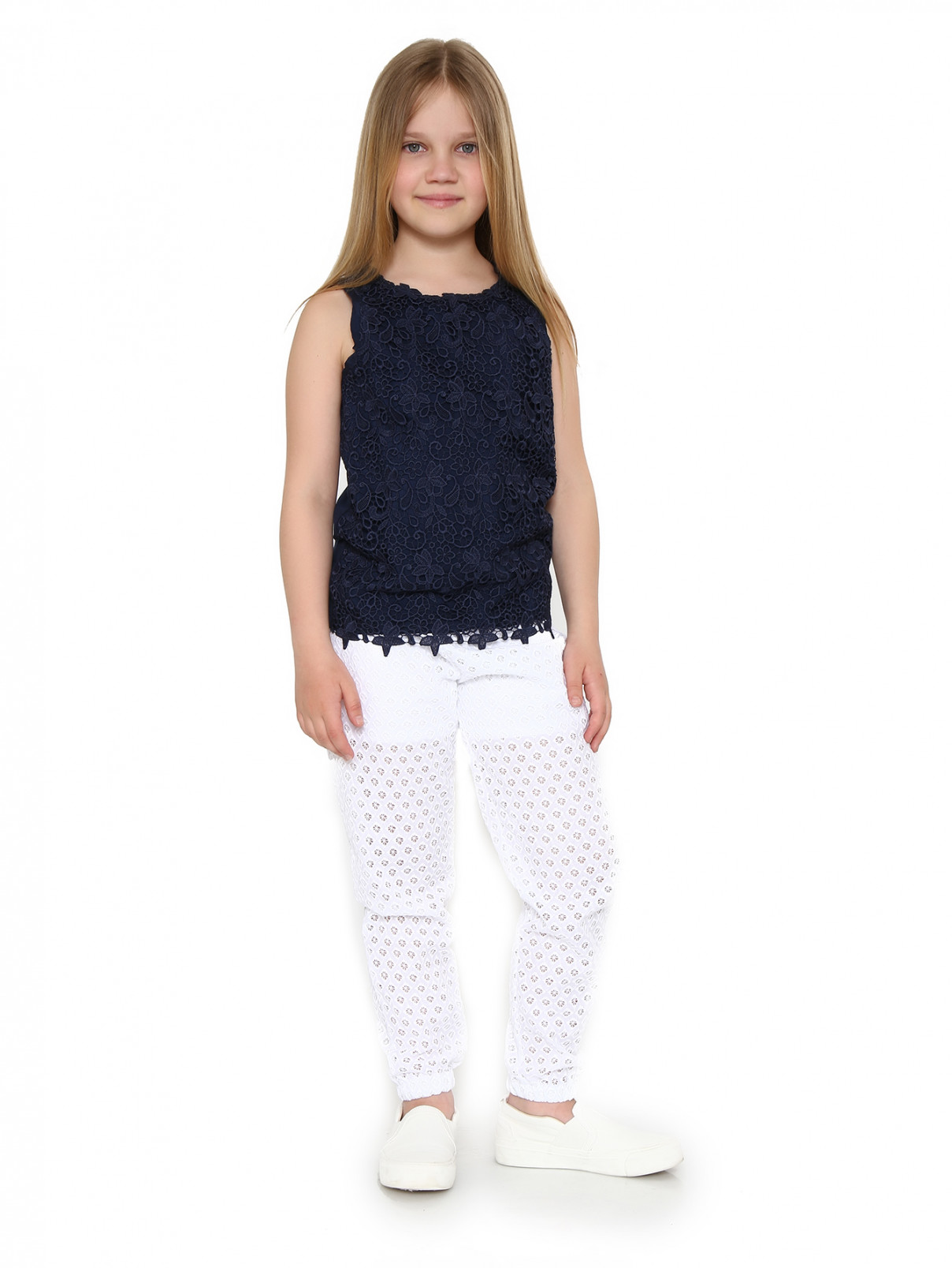 Топ с вставкой из кружева Ermanno Scervino Junior  –  Модель Общий вид  – Цвет:  Синий