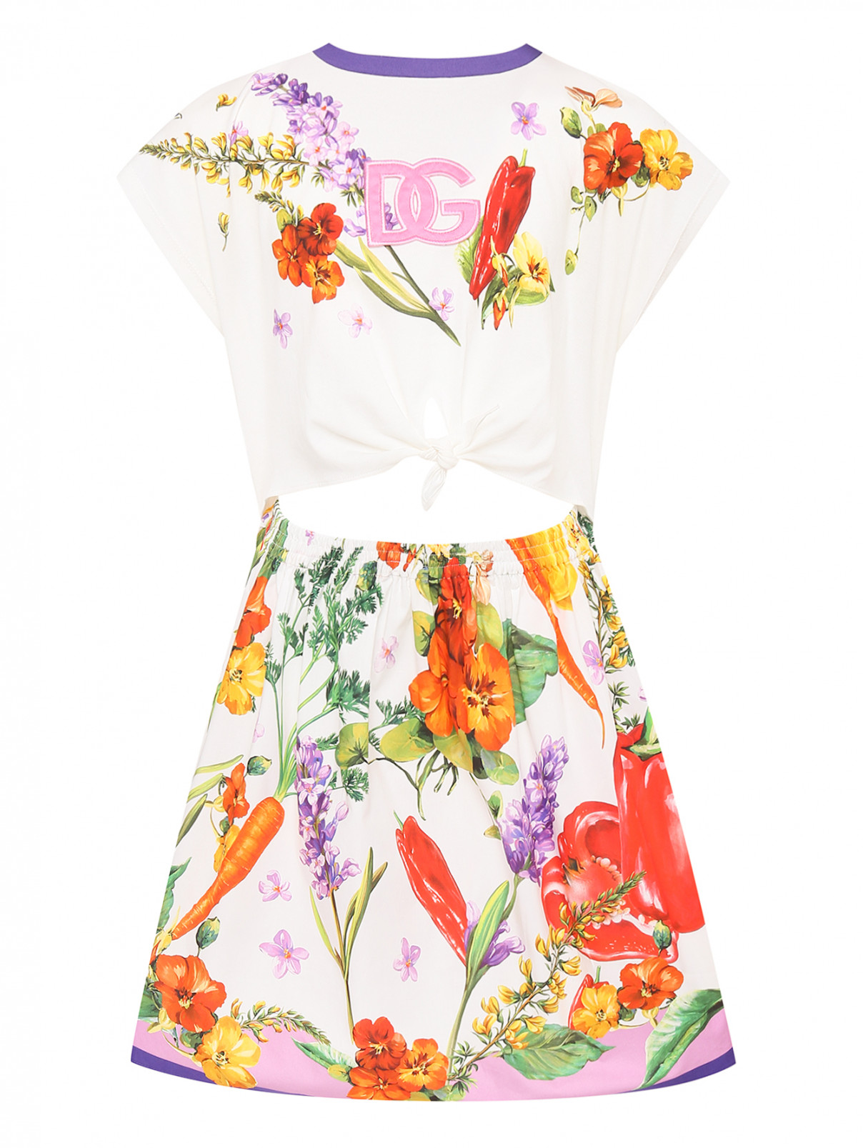 Платье из хлопка с аппликацией Dolce & Gabbana  –  Общий вид  – Цвет:  Узор