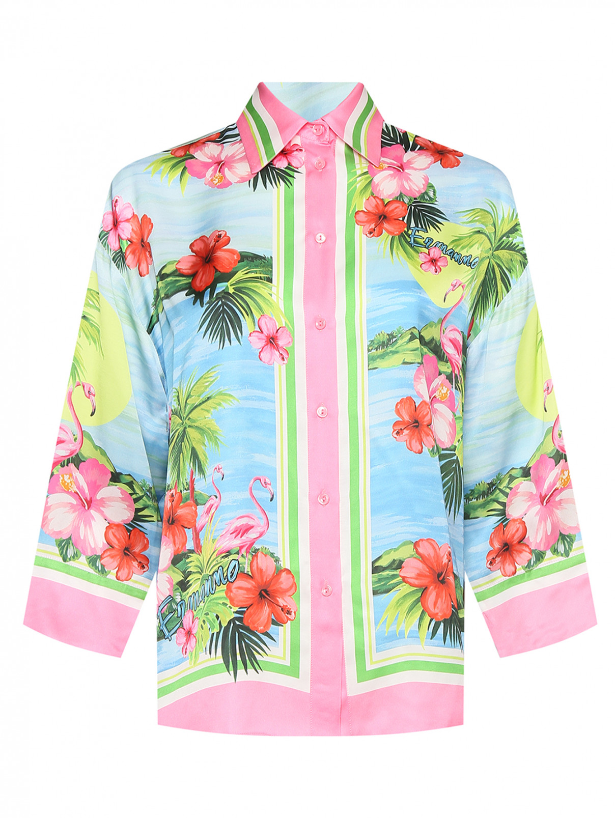 Блуза свободного кроя с узором Ermanno Firenze  –  Общий вид  – Цвет:  Узор