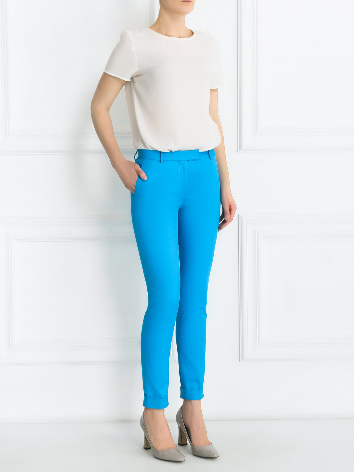 Укороченные брюки из хлопка с карманами Jean Paul Gaultier  –  Модель Общий вид  – Цвет:  Синий