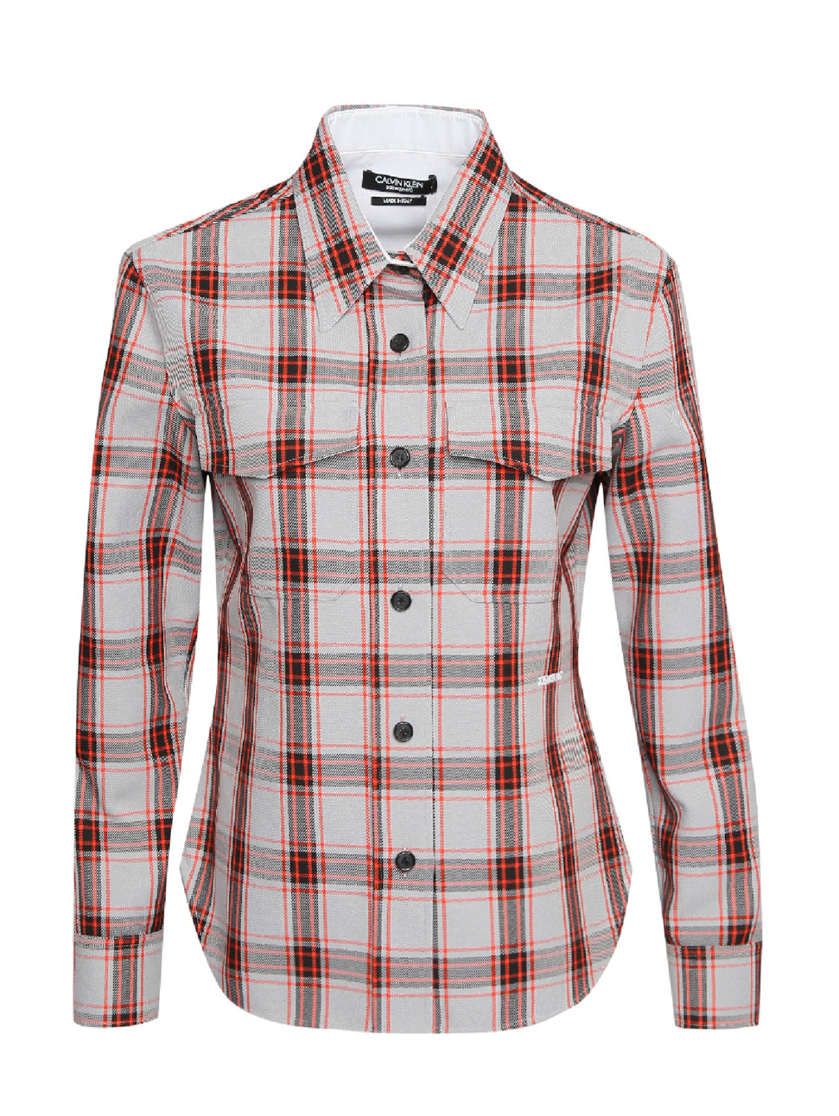 Рубашка прямого кроя в клетку Calvin Klein 205W39NYC  –  Общий вид  – Цвет:  Серый