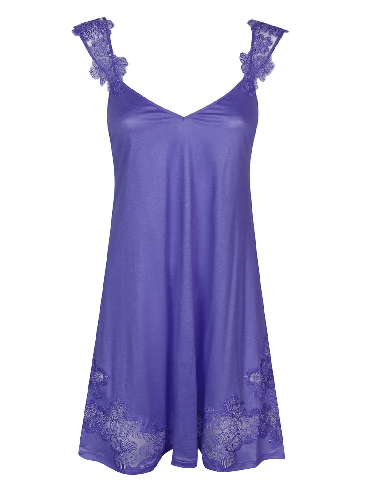 Сорочка ночная шелковая с кружевом La Perla  –  Общий вид  – Цвет:  Фиолетовый