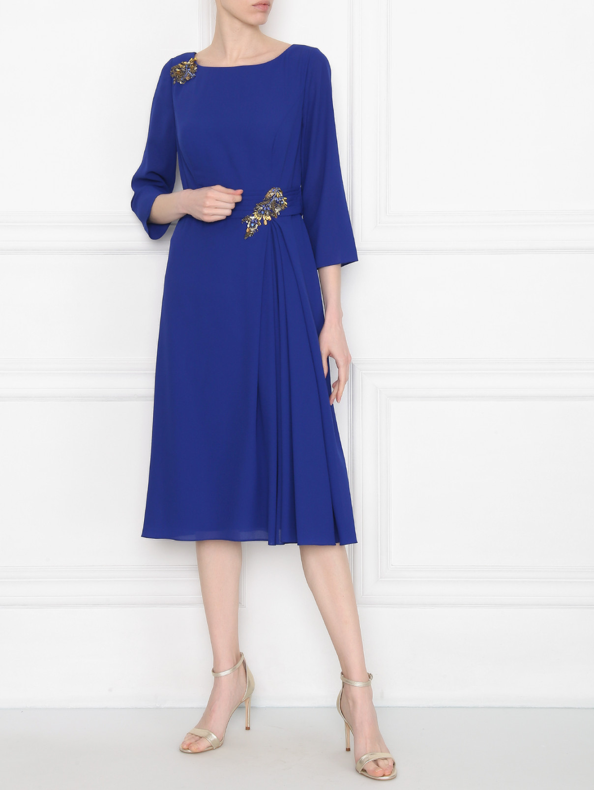 Платье миди, декорированное бисером Rosa Clara  –  МодельОбщийВид  – Цвет:  Синий